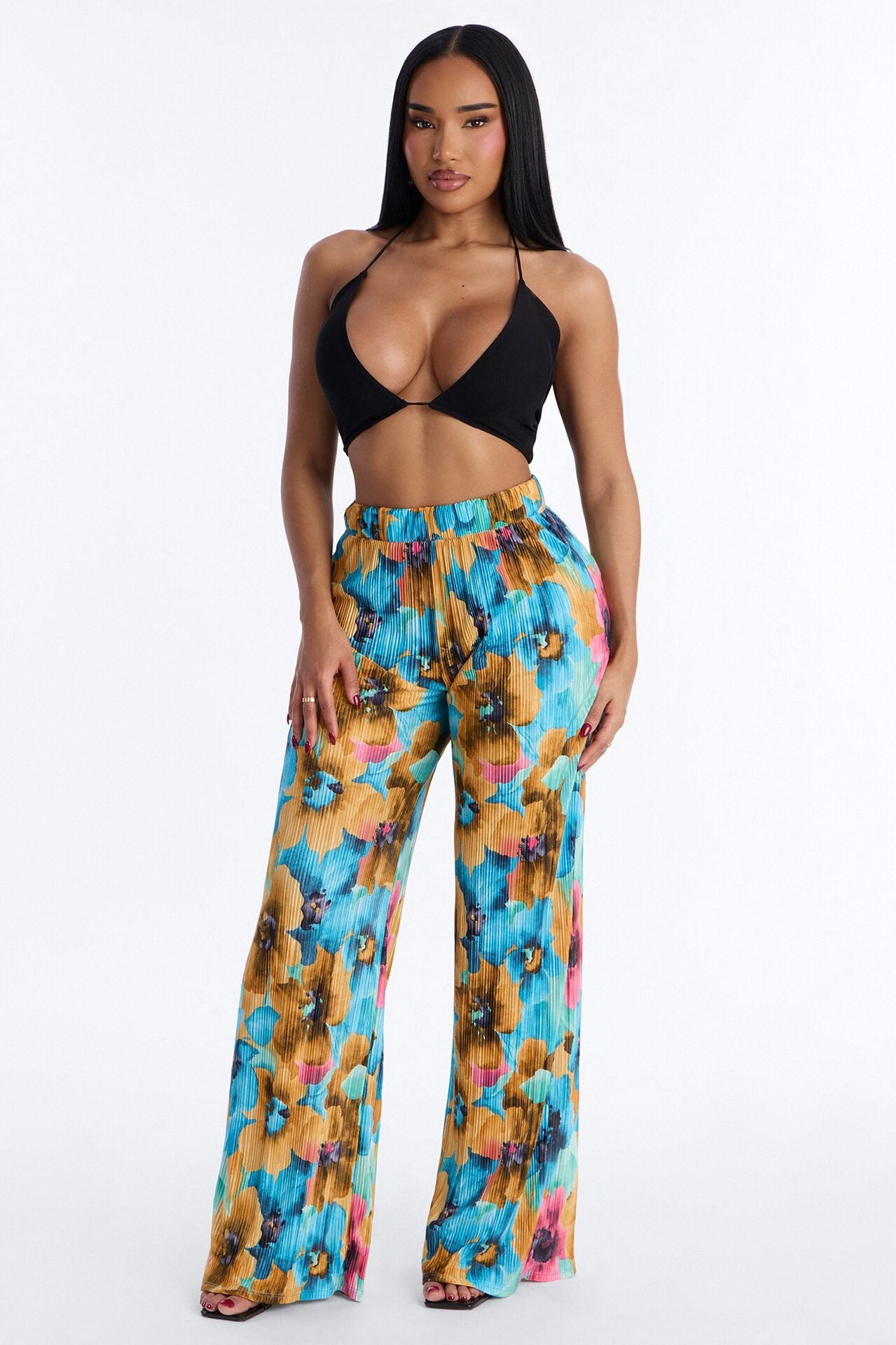 Pure Bliss Printed Plisse Pant - Blue/combo image 1