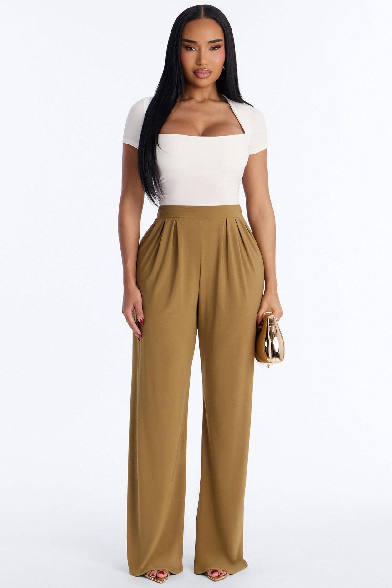 Dottie Slinky Relaxed Wide Leg Pant 32″ - Olive image 1