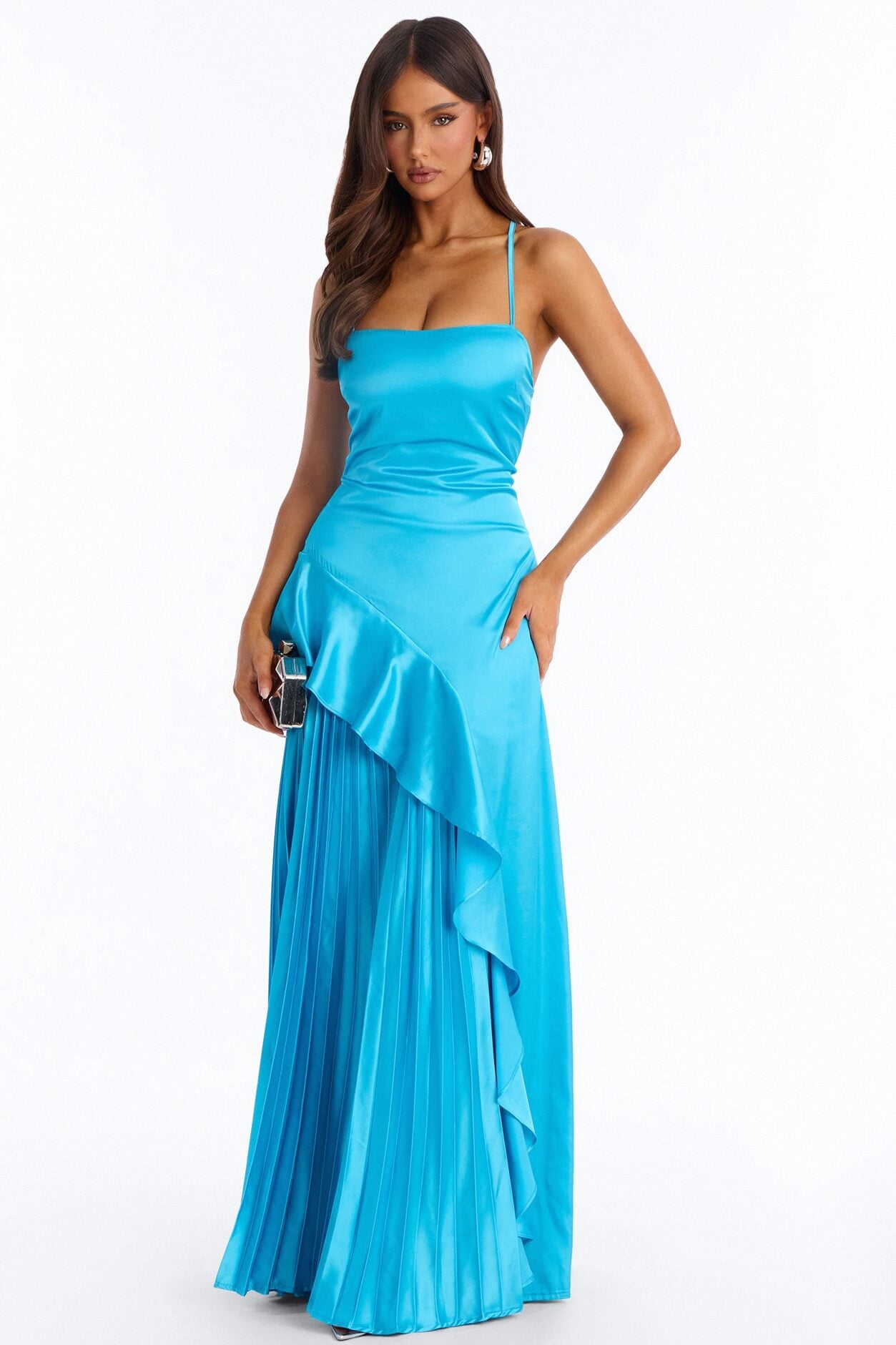Veronica Pleated Ruffle Satin Gown - Blue image 1