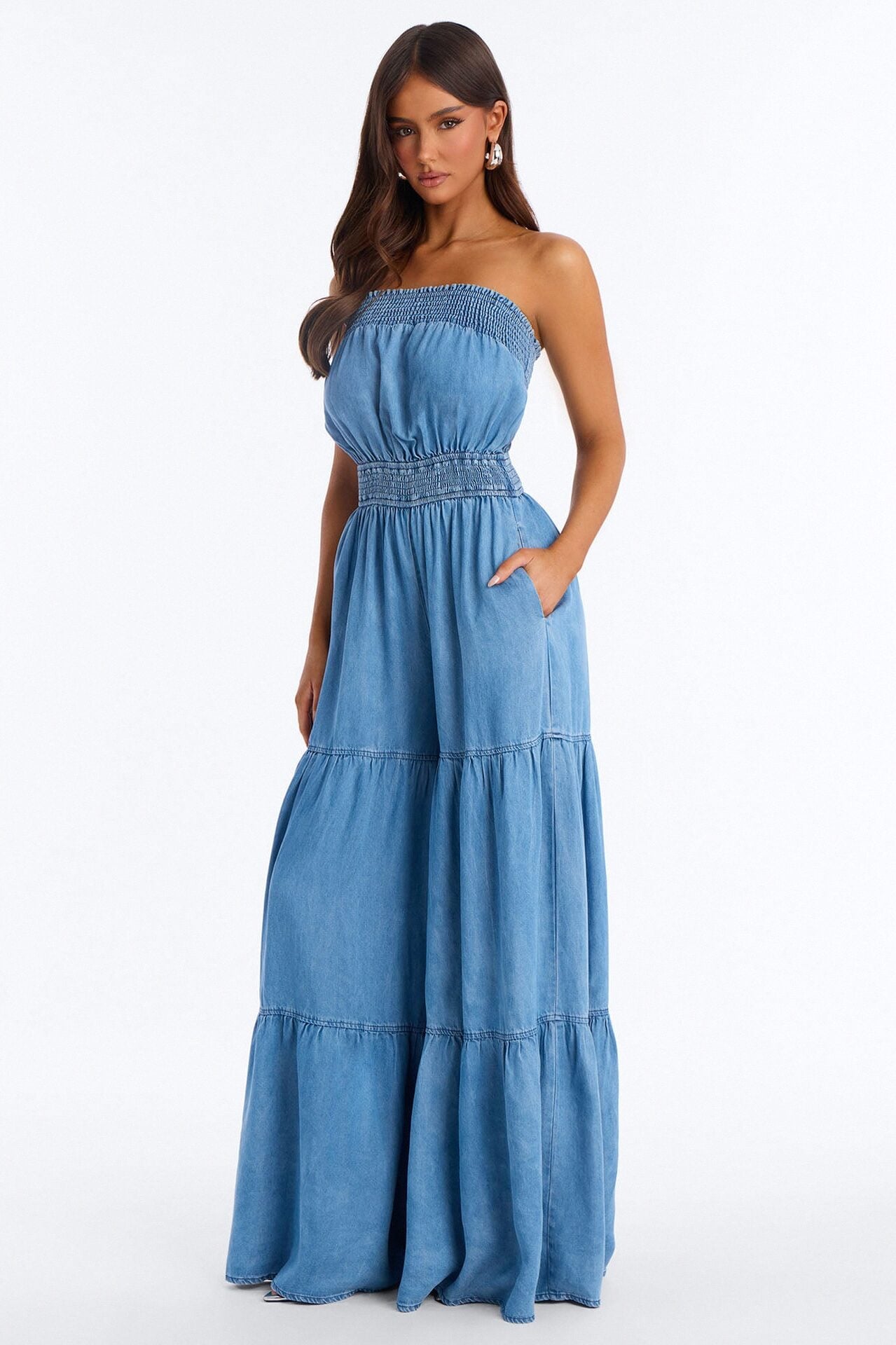 Denim Cutie Strapless Wide Leg Jumpsuit - Medium Wash image 1
