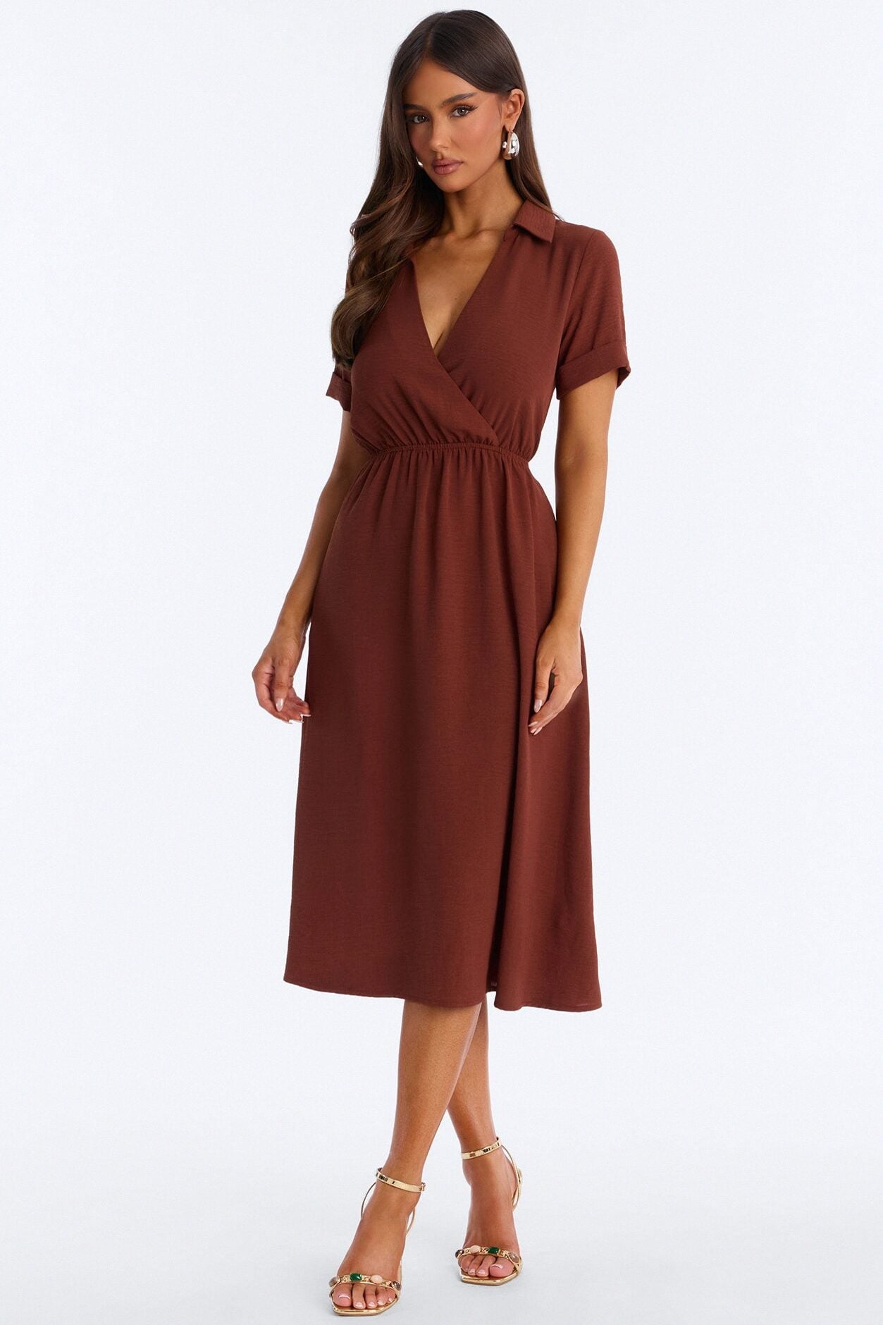 Caroline Cinched Midi Dress - Chocolate image 1