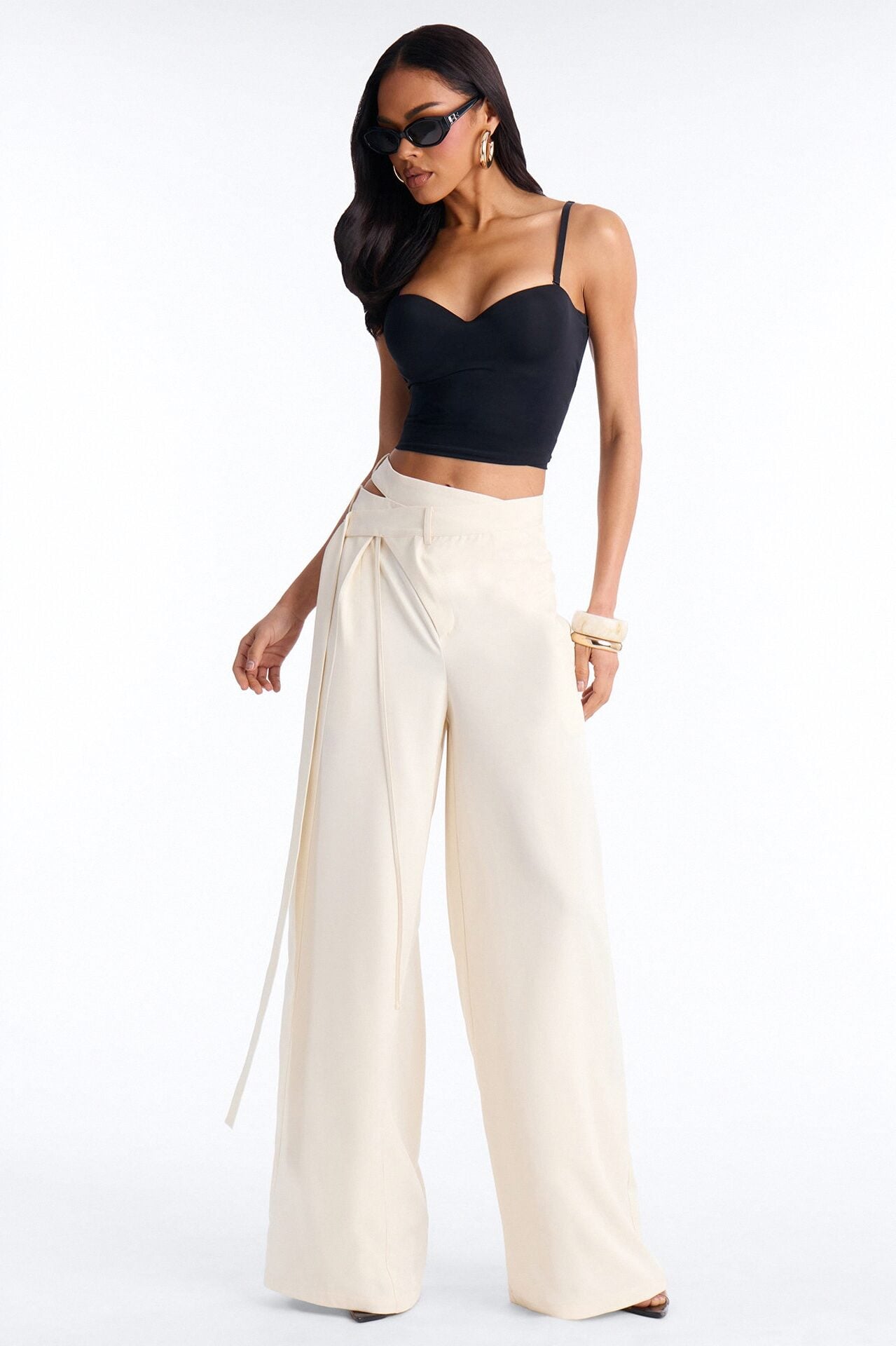 All Wrapped Up Cutout Wide Leg Trousers - Ivory image 1