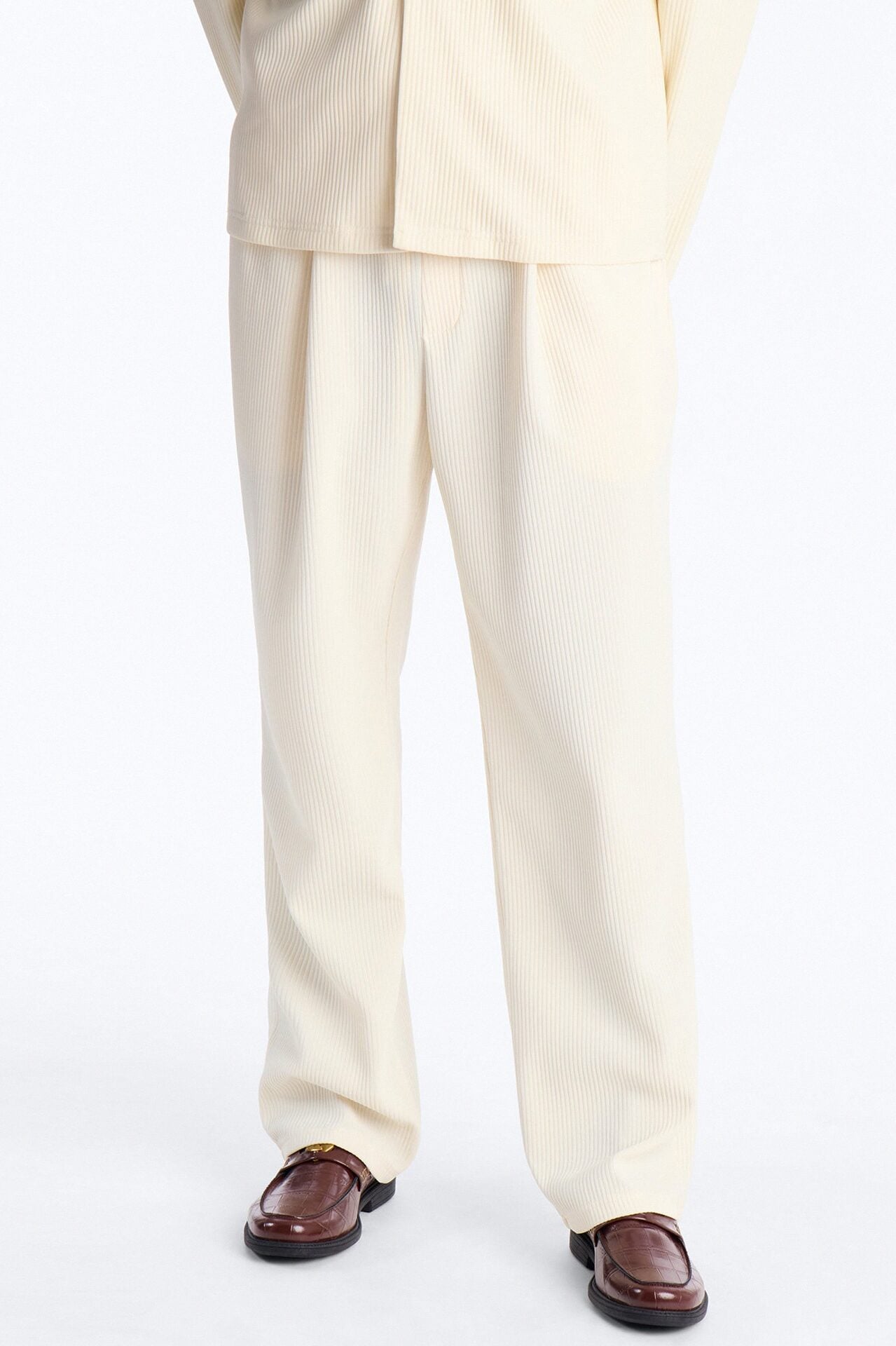 Show Up Straight Pleated Casual Trouser - Cream image 1