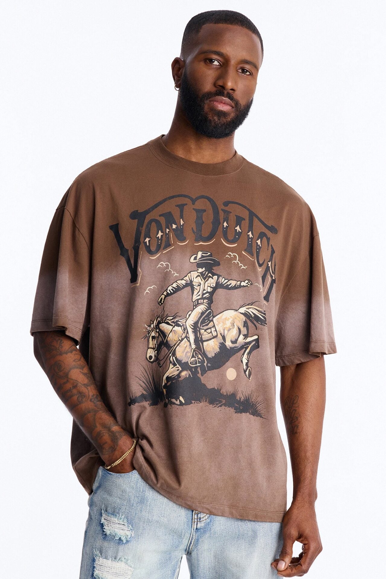 Von Dutch Dip Dye Ridin Boxy Short Sleeve Tee - Brown image 1