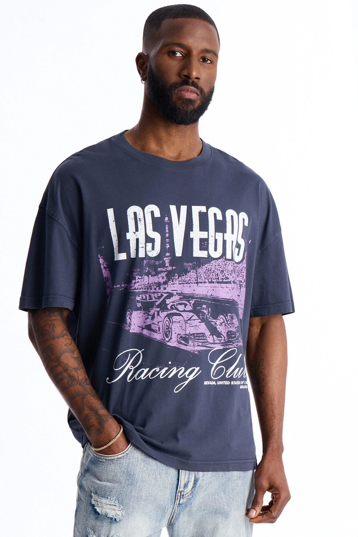 Las Vegas Racing Club Oversized Short Sleeve Tee - Navy image 1