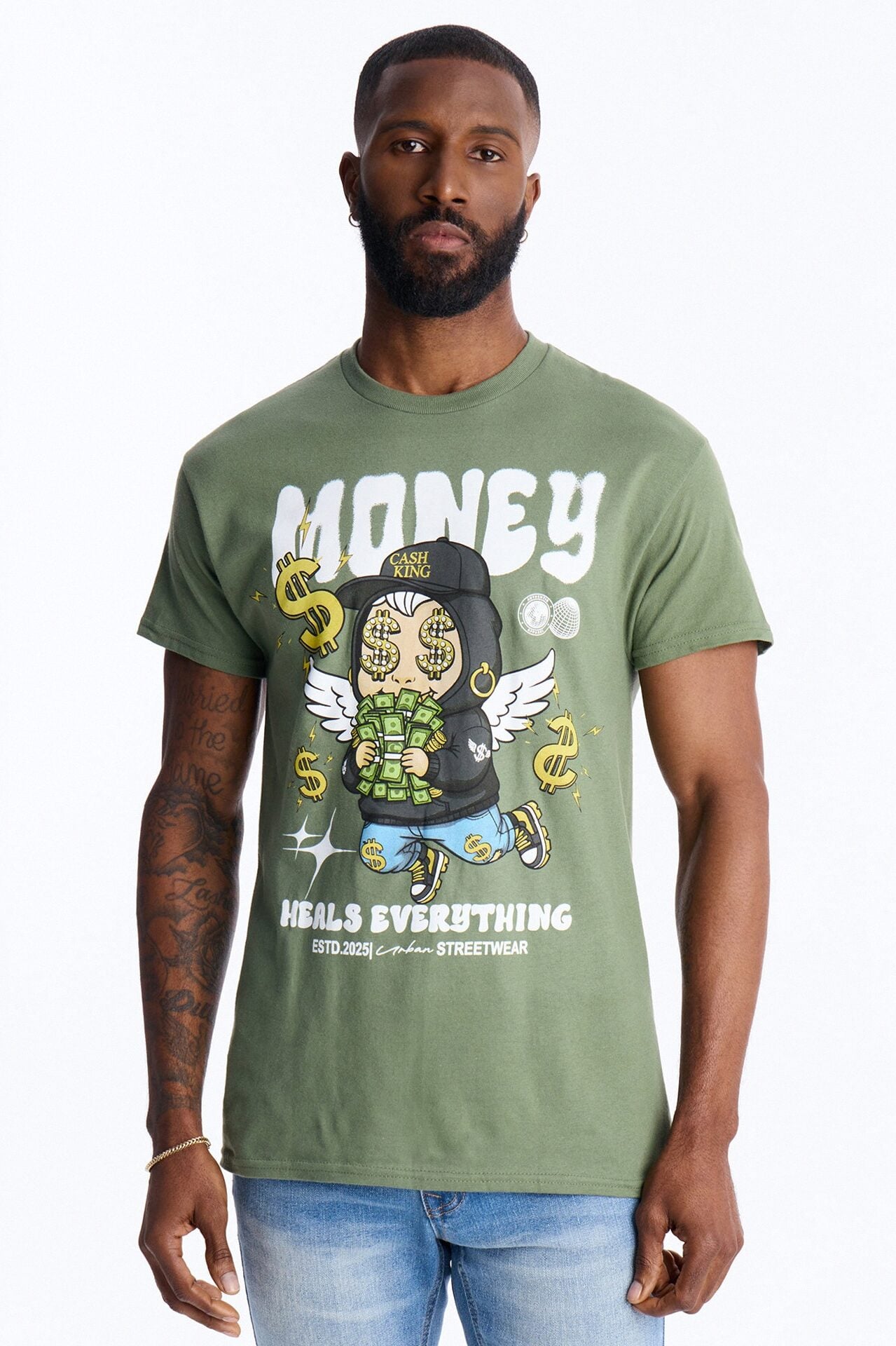 Money Heals Everything Short Sleeve Tee - Olive image 1