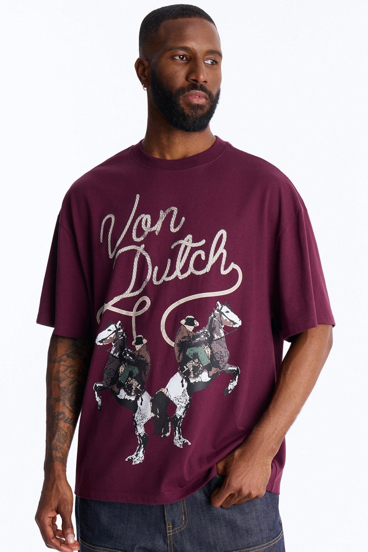 Von Dutch Cowboy Boxy Short Sleeve Tee - Burgundy image 1