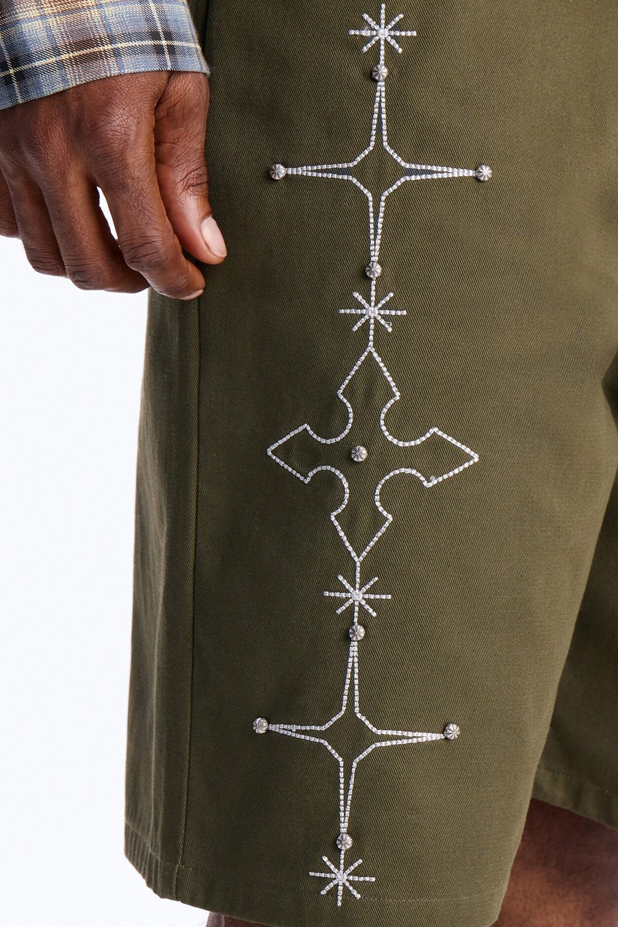 Relaxed Vatican City Stitched Embellished Short - Olive image 1
