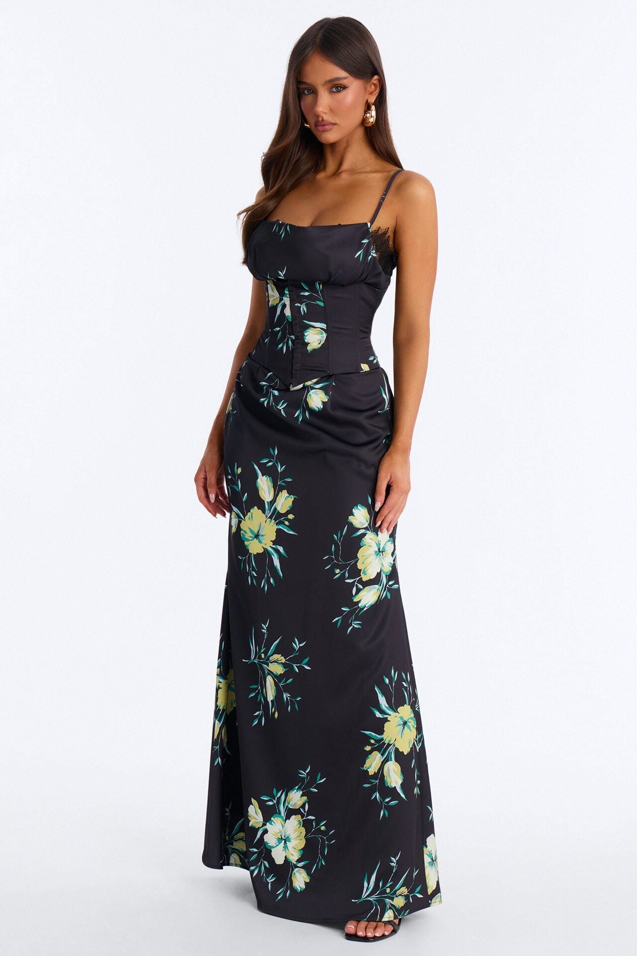Haylee 2 Piece Corset Satin Gown - Black/combo image 1