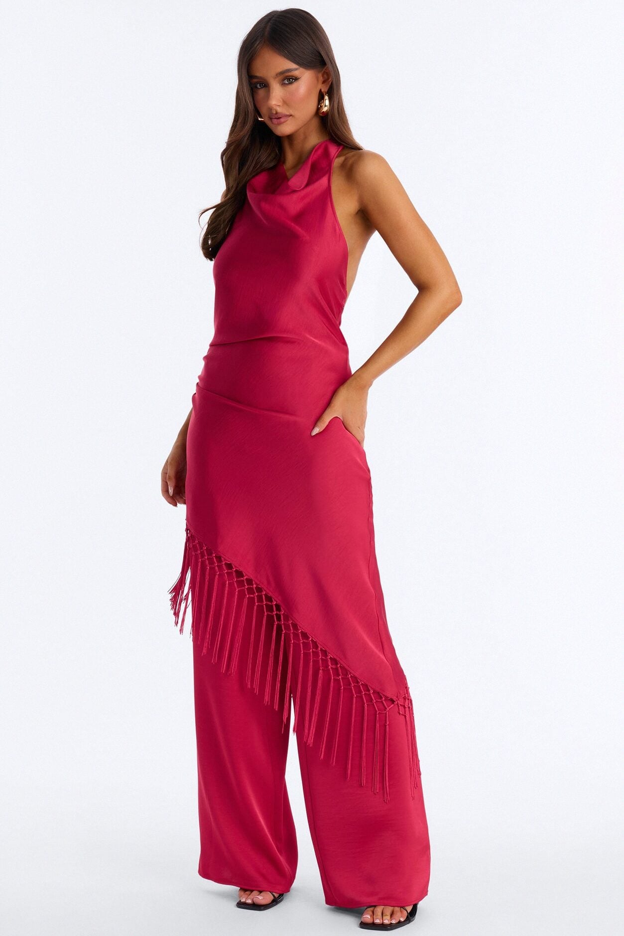 Avara Fringe Halter Pant Set - Red image 1