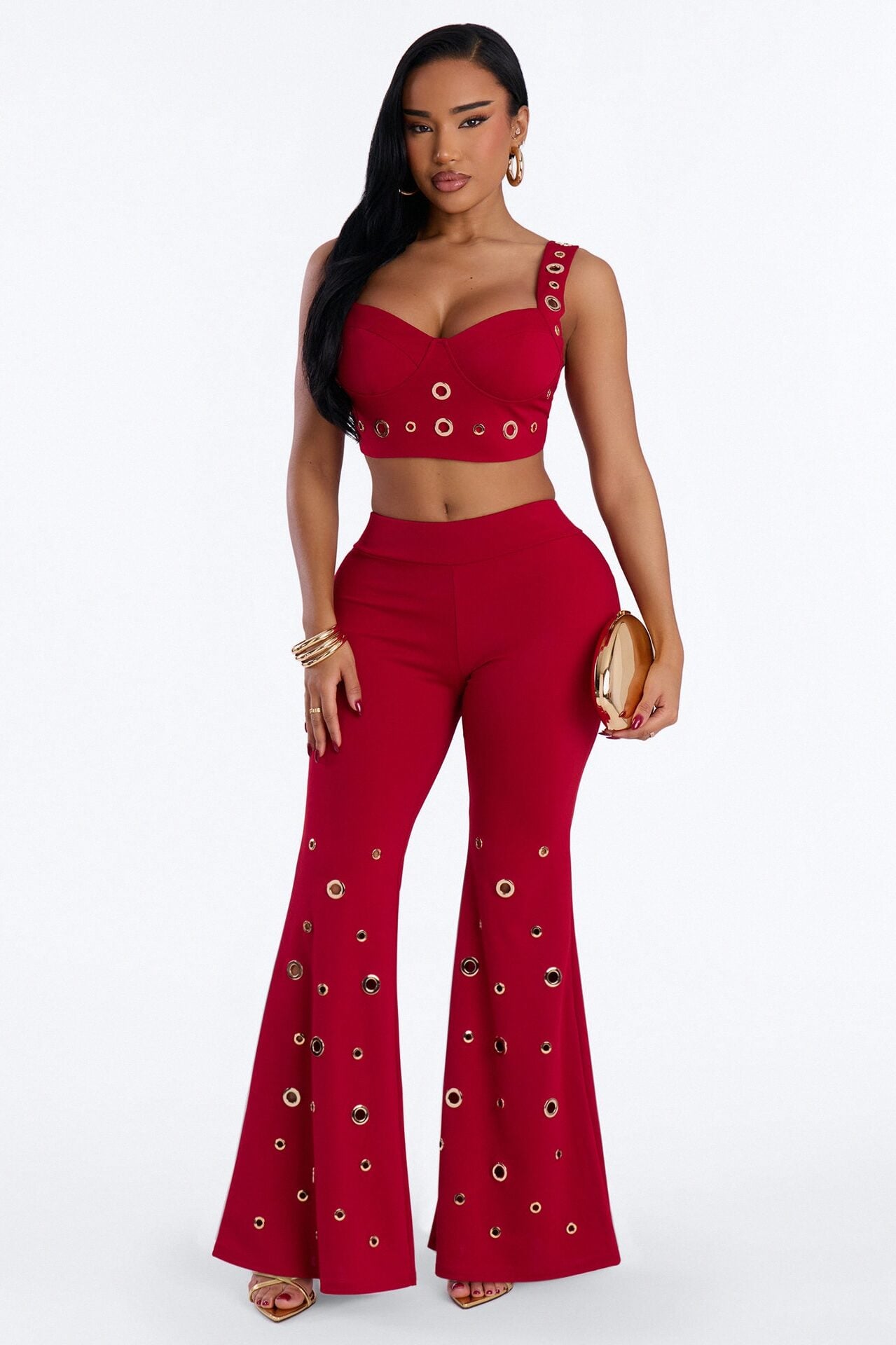 Stole Your Heart Grommet Pant Set - Red image 1