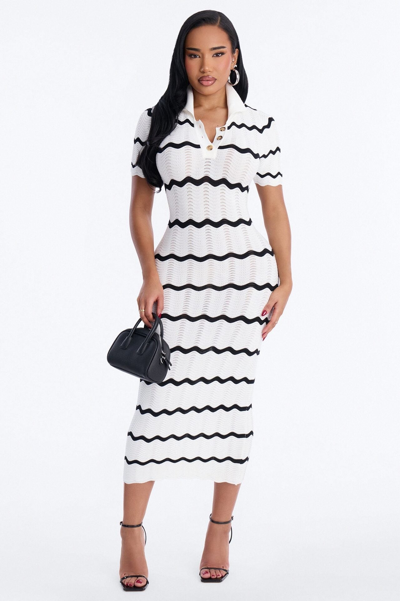 Bellamy Striped Knit Midi Dress - White/Black image 1