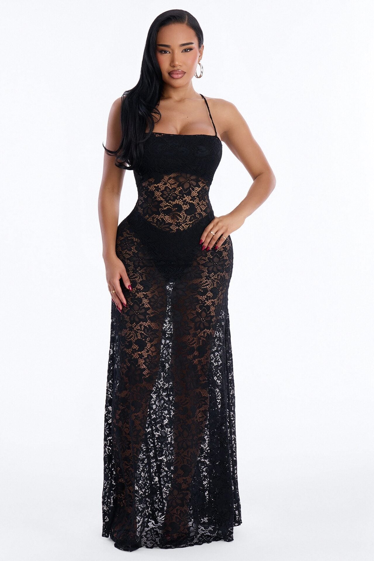 Jaylin Sheer Lace Maxi Dress - Black image 1