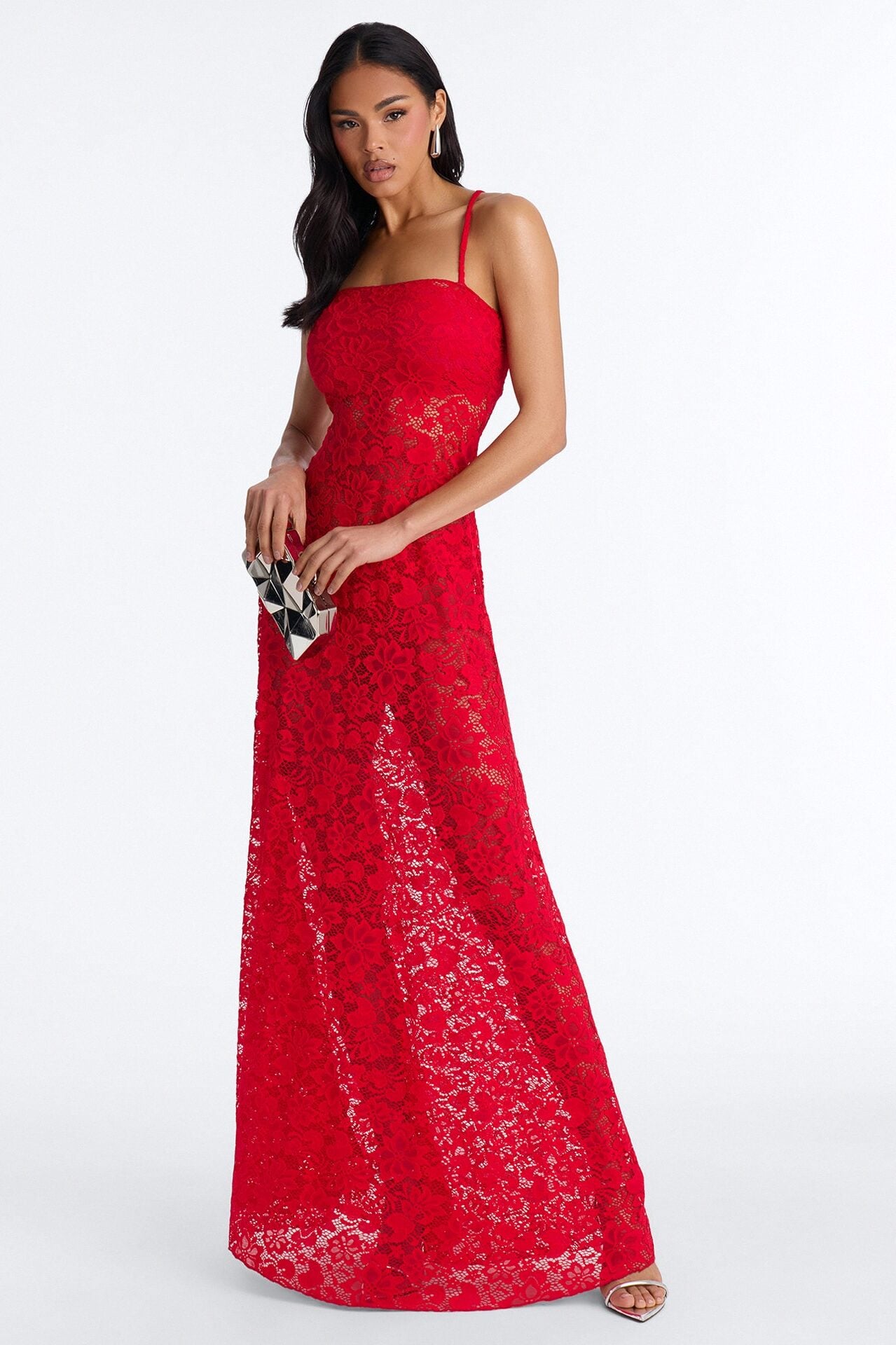 Jaylin Sheer Lace Maxi Dress - Red image 1