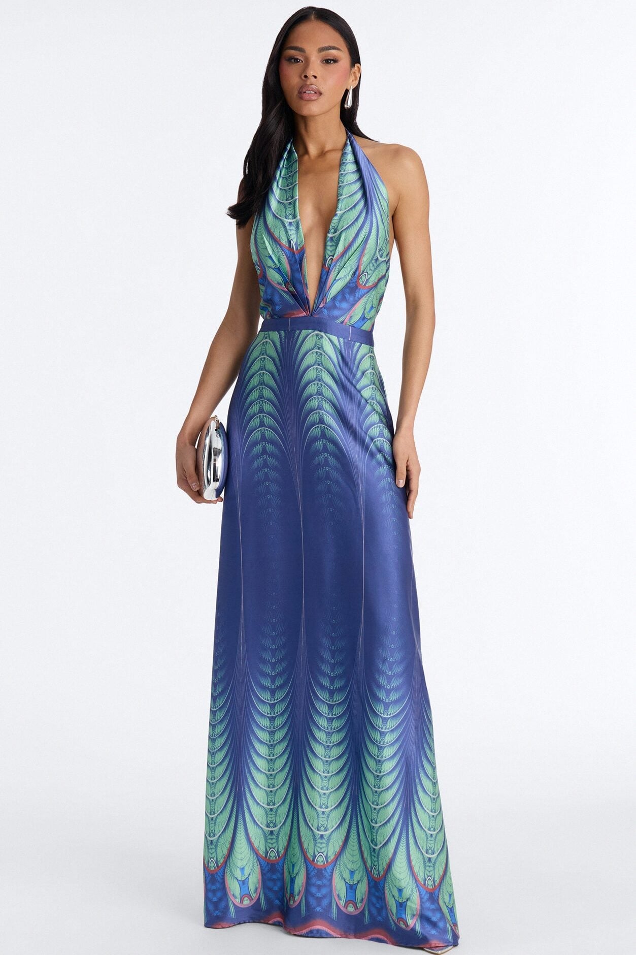 Leanna Backless Satin Maxi Dress - Blue/combo image 1