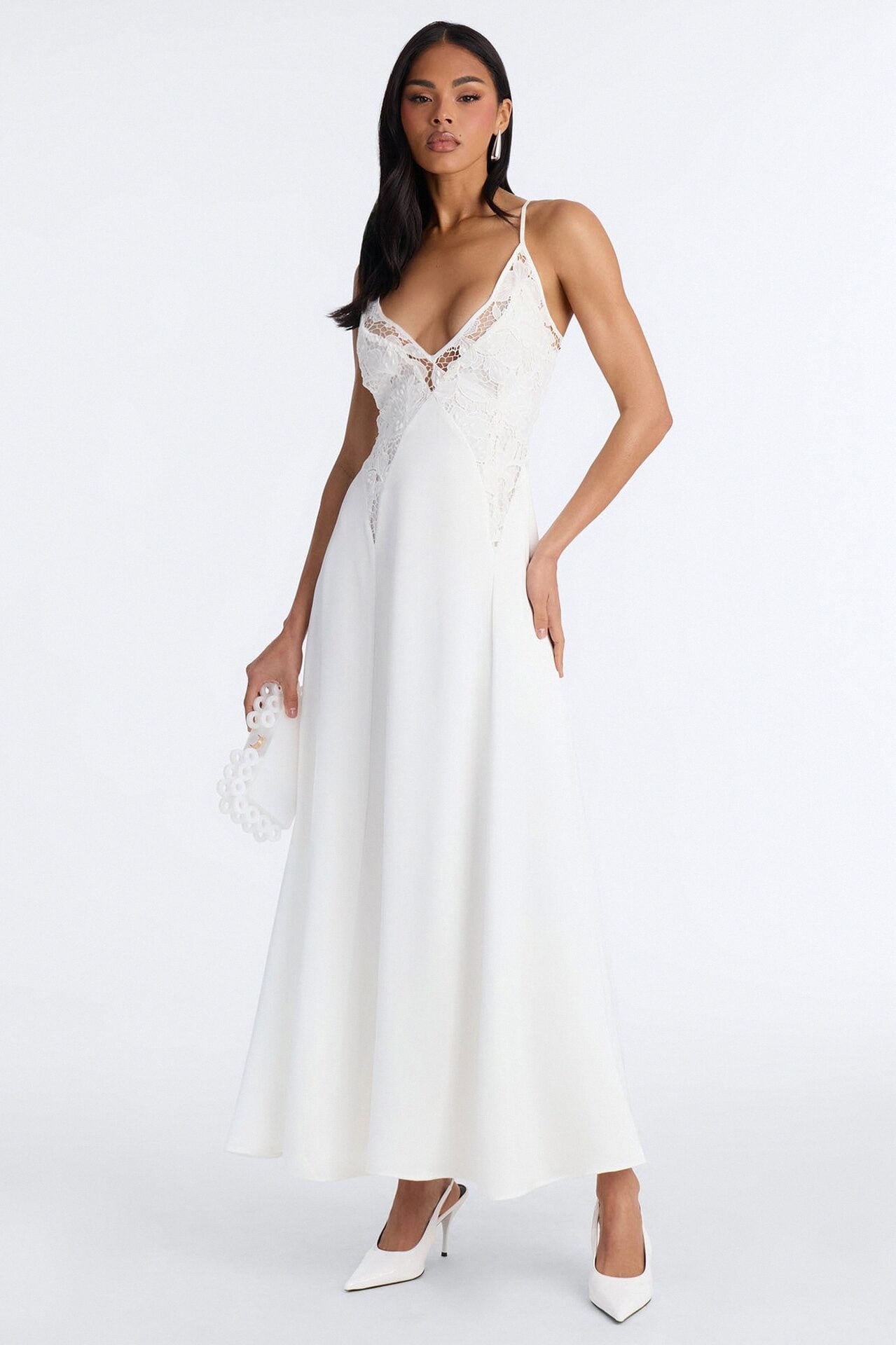 Analeigh Lace Satin Maxi Dress - White image 1