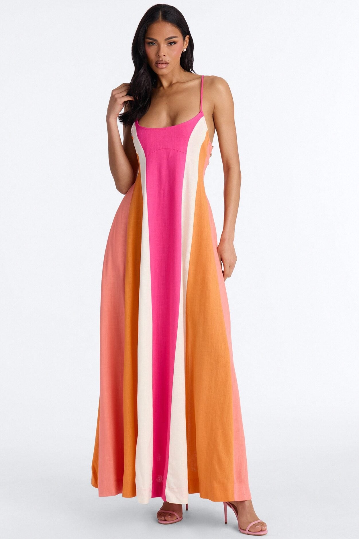 Sweet Energy Linen Maxi Dress - Fuchsia/combo image 1