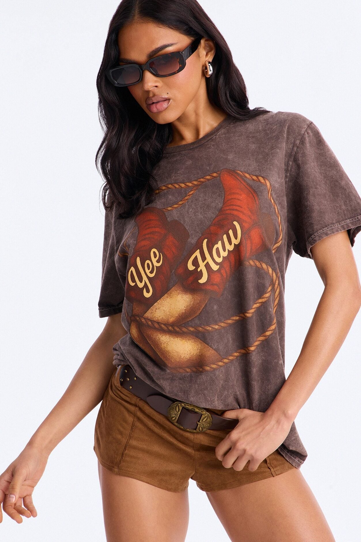 Yee Haw Washed Tee - Dark Brown image 1