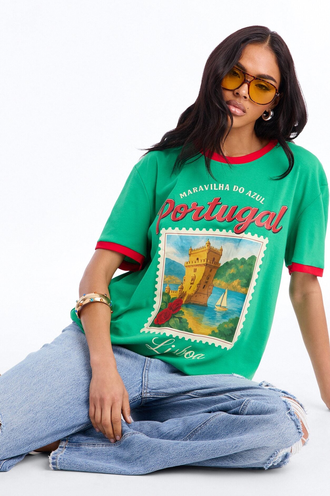 Portugal Oversized Ringer Tee - Green image 1