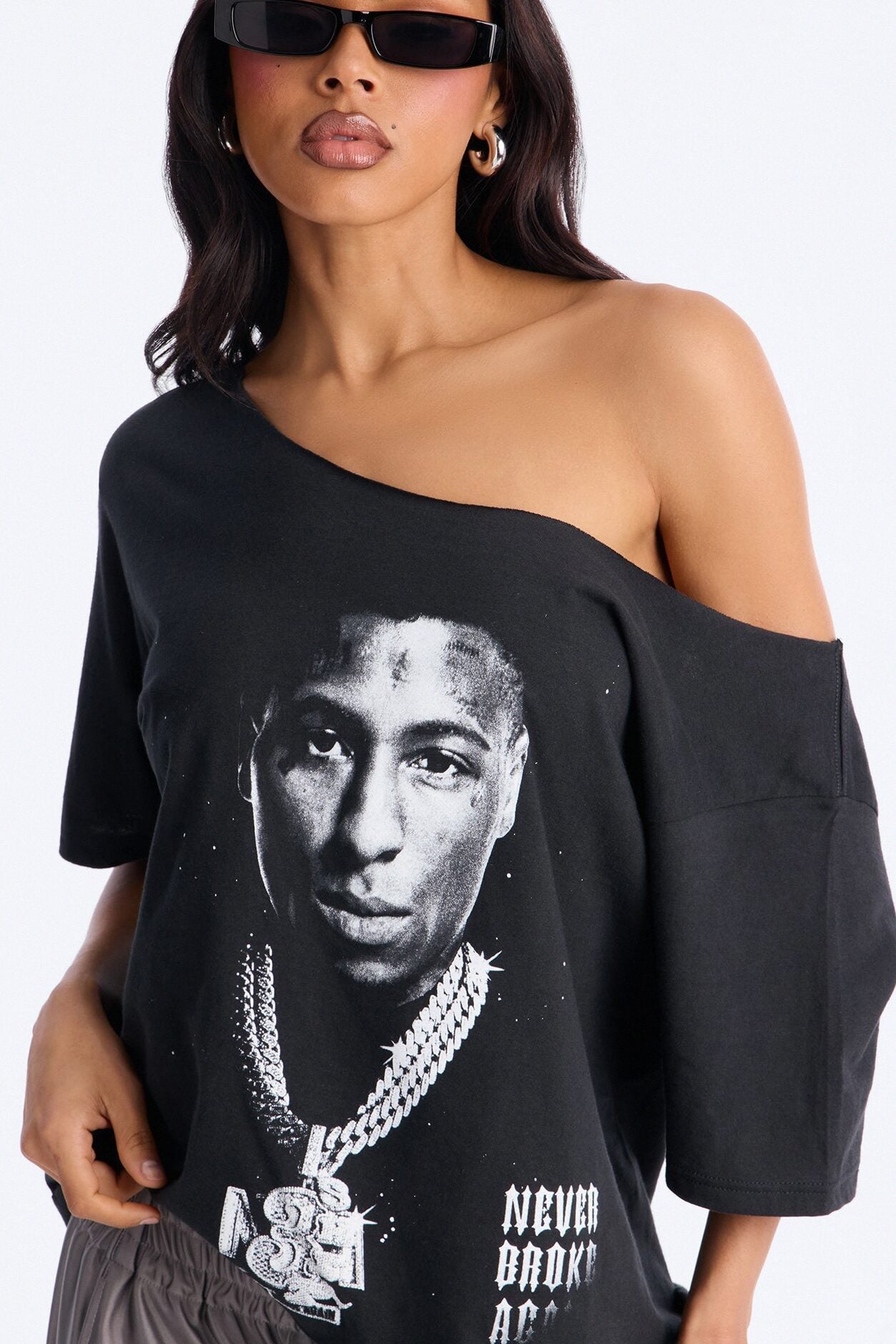 Youngboy Never Broke Again Off Shoulder Tee - Black image 1