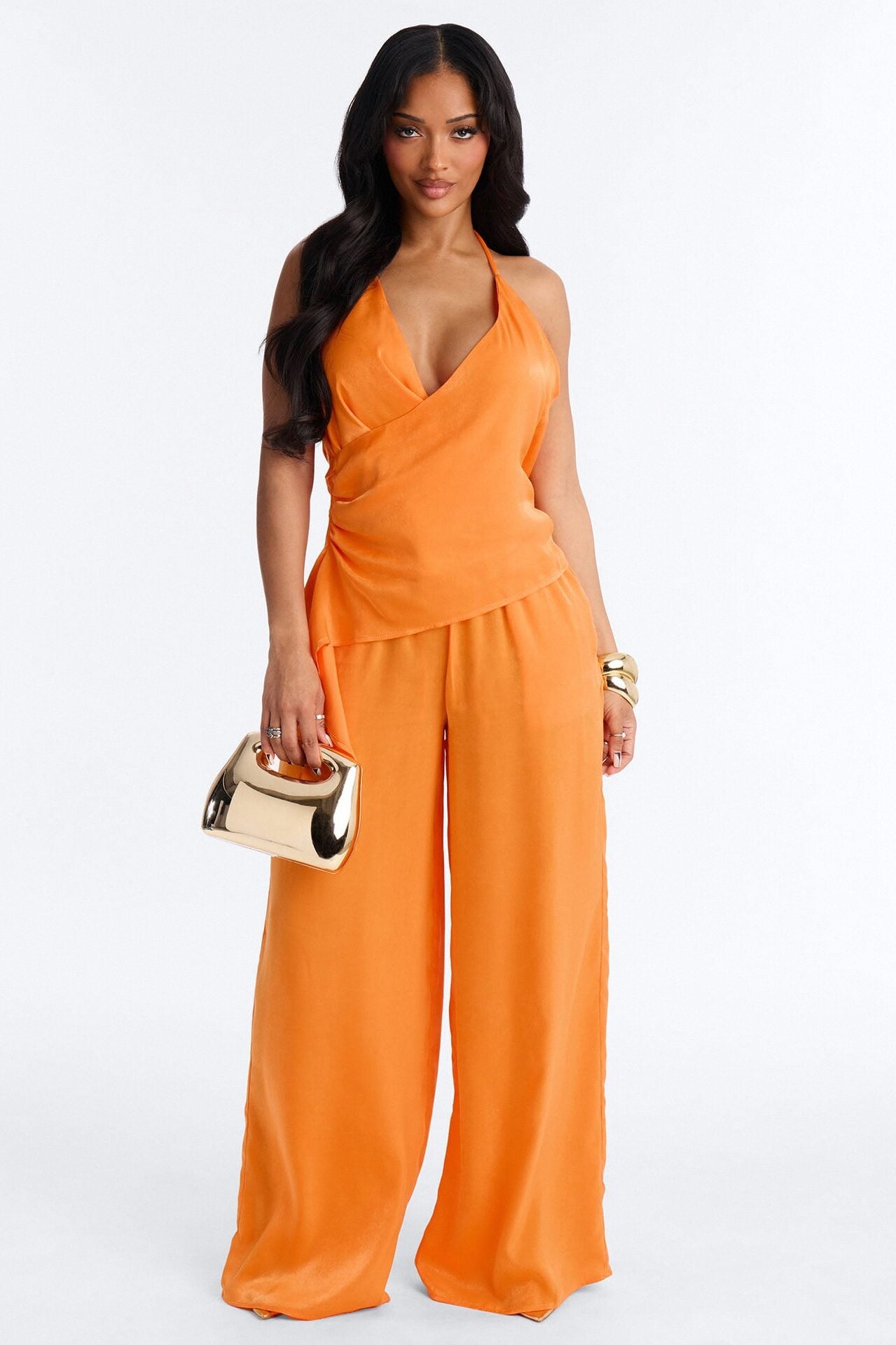Normani Satin Halter Pant Set - Orange image 1