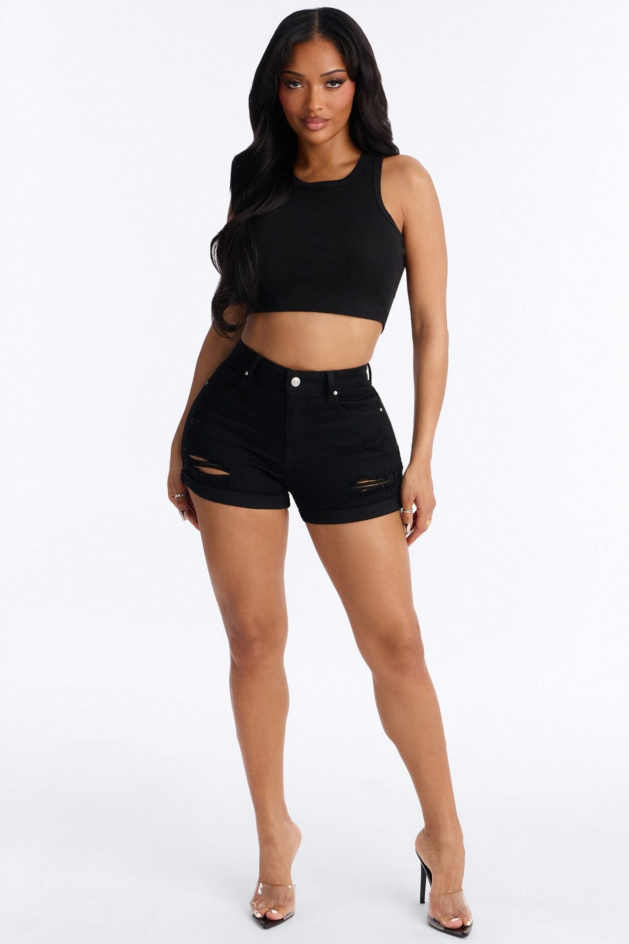 Seacliff High Rise Stretch Denim Shorts - Black image 1