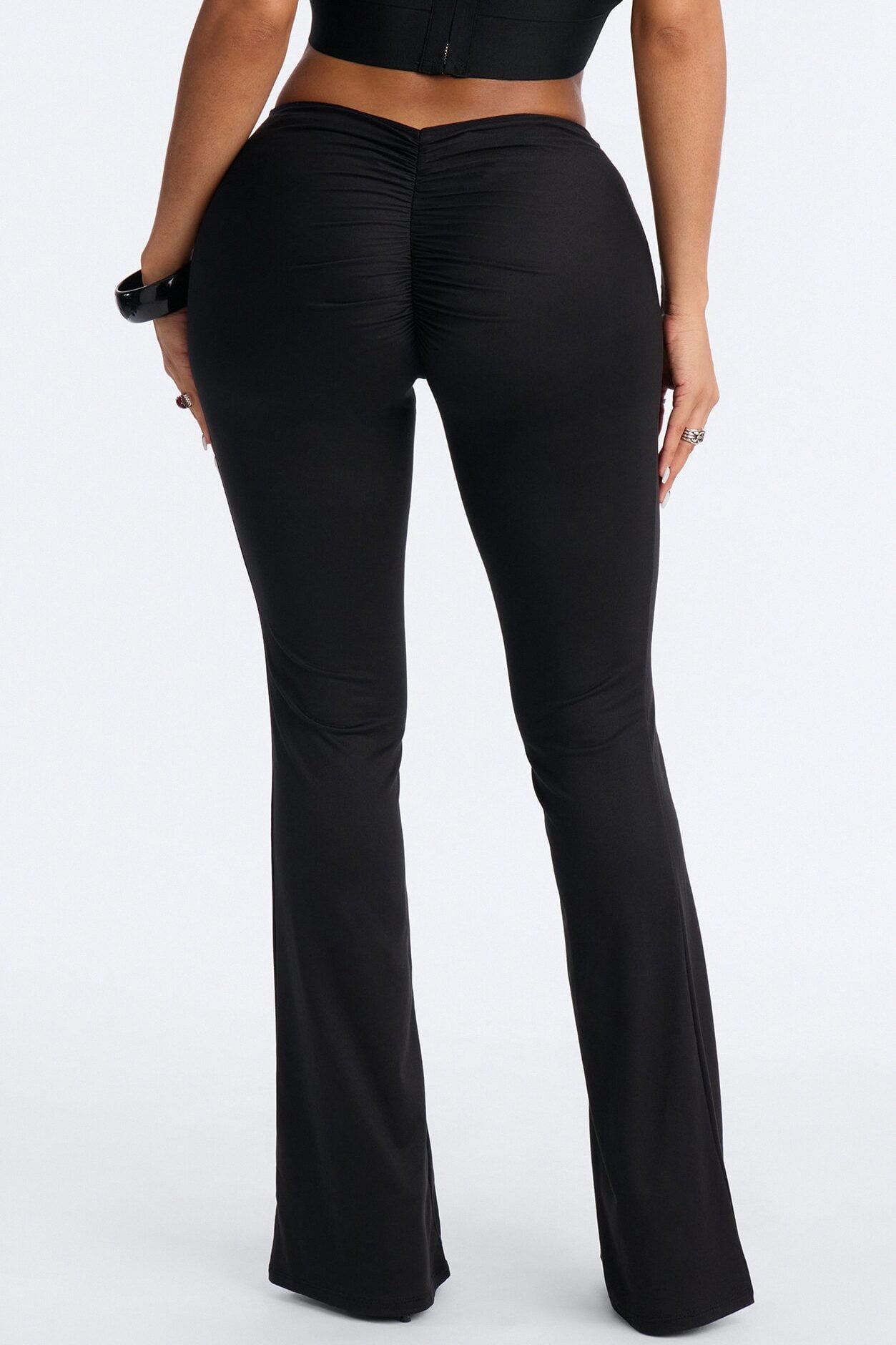 Feeling Cheeky Low Rise Ruched Butt Flare Pant - Black image 1