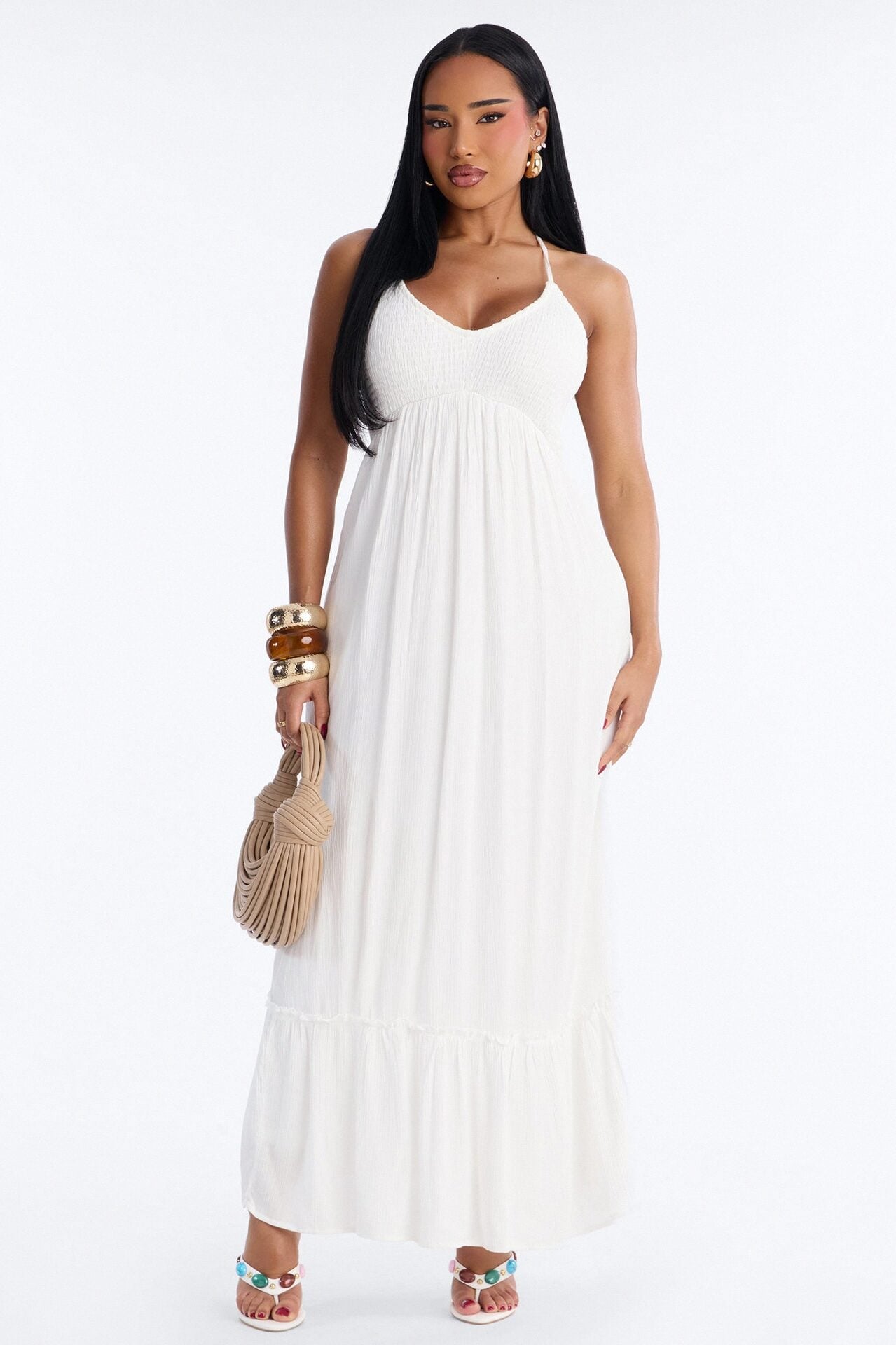 Raina Smocked Linen Maxi Dress - White image 1
