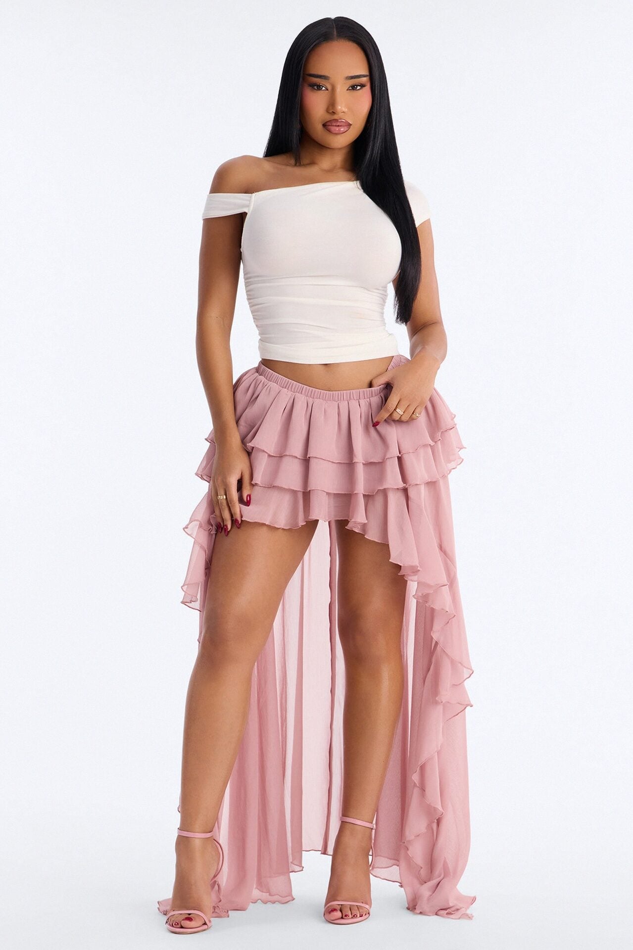 Serene Escape Tiered High Low Mini Skort - Mauve image 1