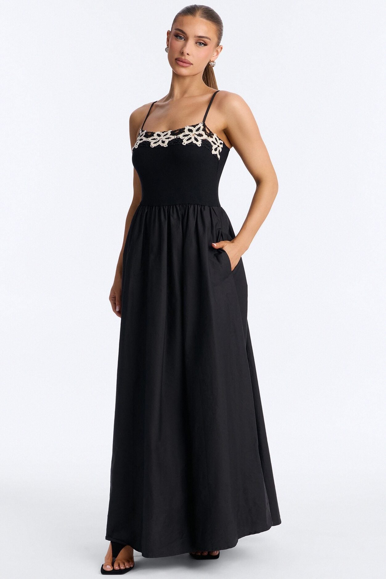 Amelia Crochet Maxi Dress - Black/White image 1