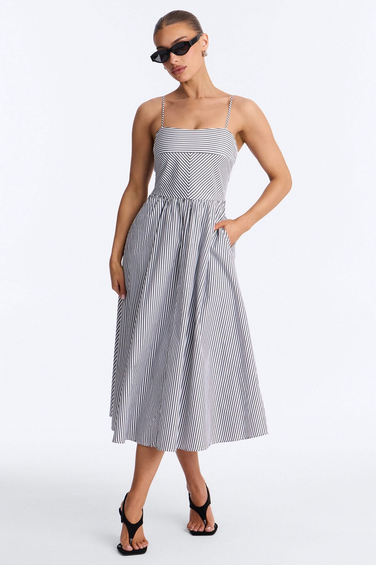 Sadie Striped Poplin Midi Dress - Black/White image 1