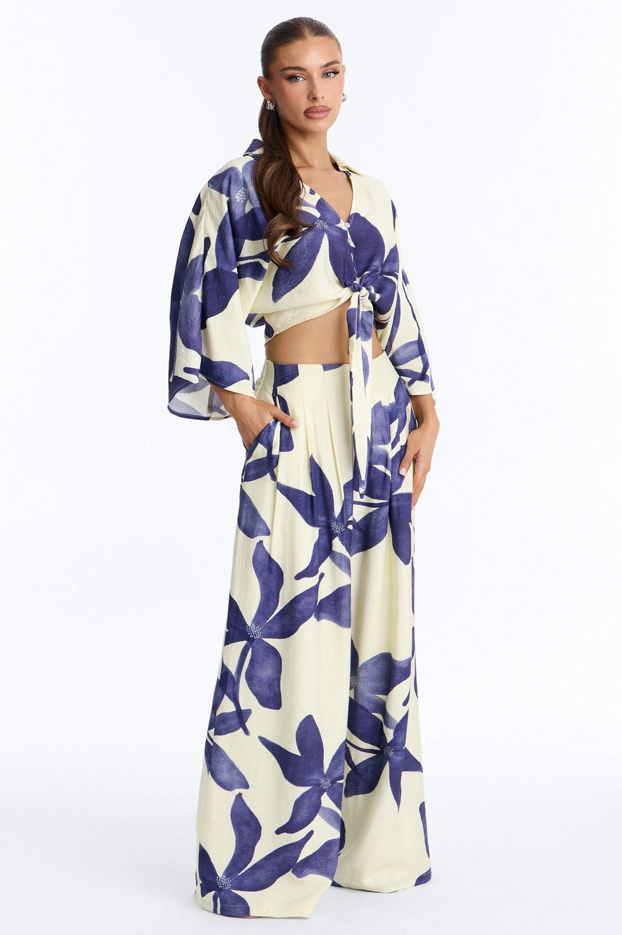 Floral Desire Linen Pant Set - Blue/combo image 1