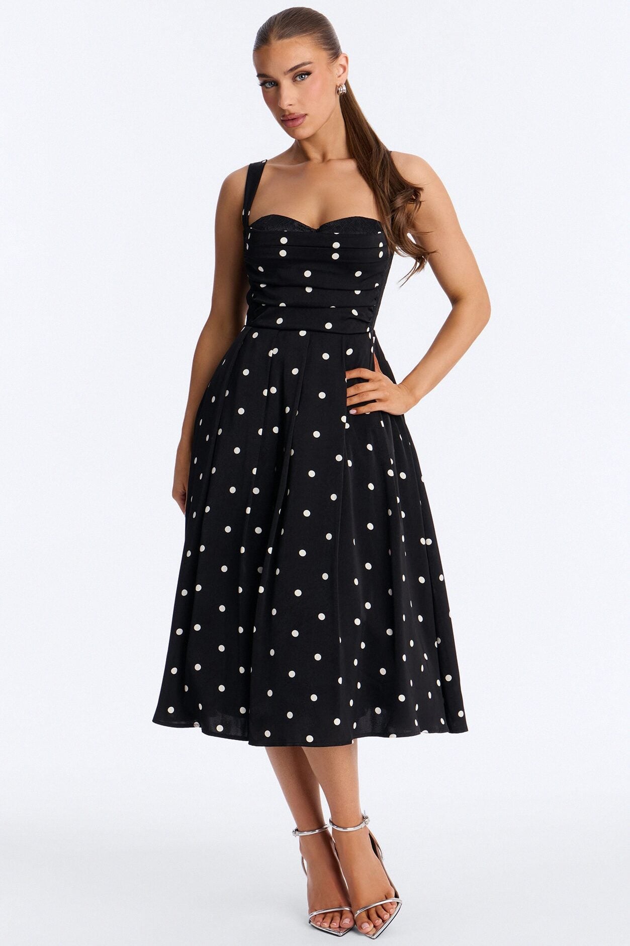 Penelope Corset Satin Midi Dress - Black/White image 1