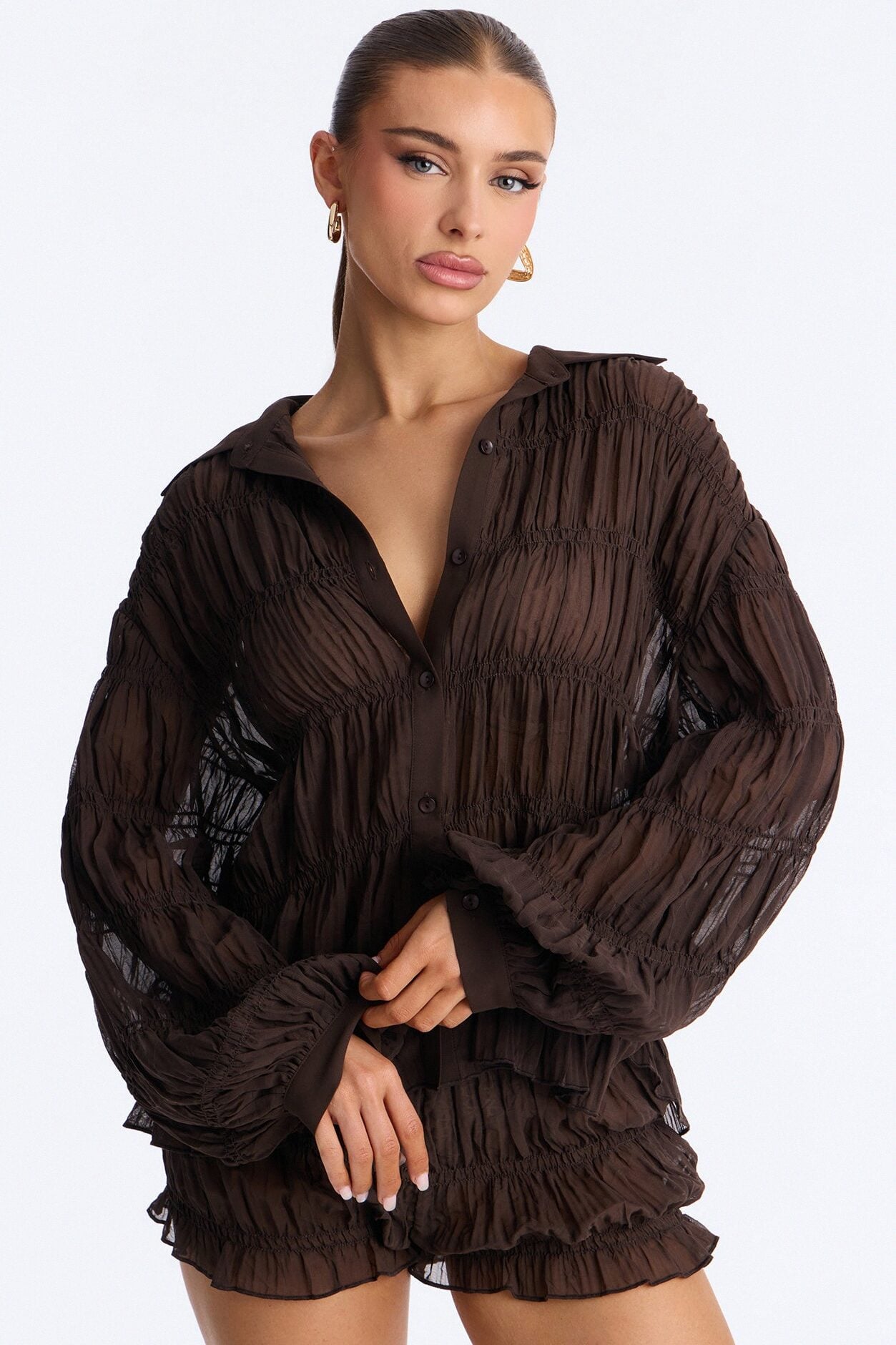 Natalie Sheer Short Set - Brown image 1