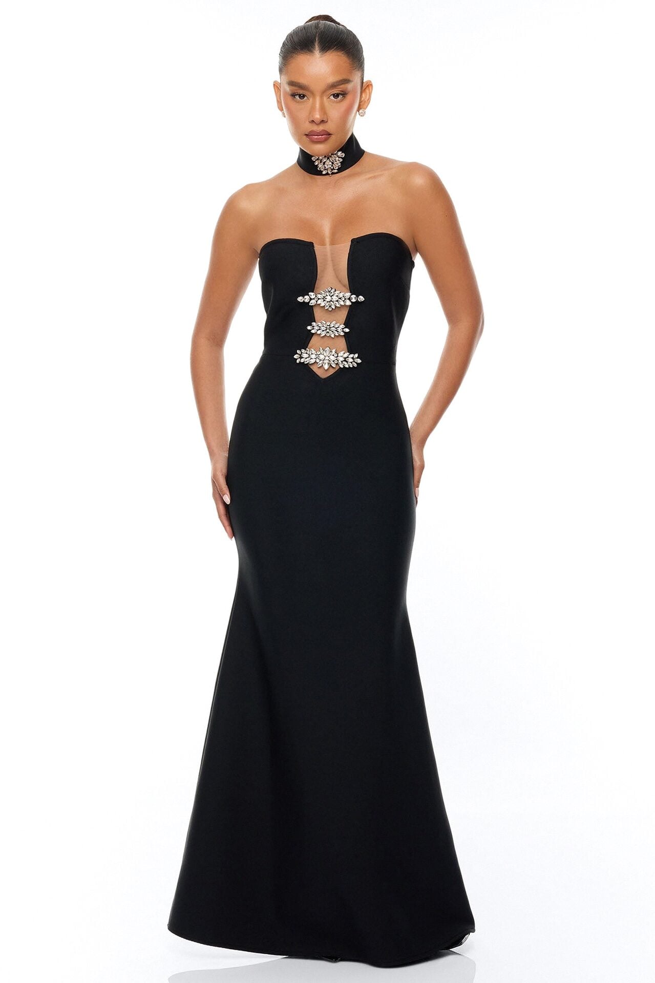 Brandi Choker Bandage Gown - Black image 1