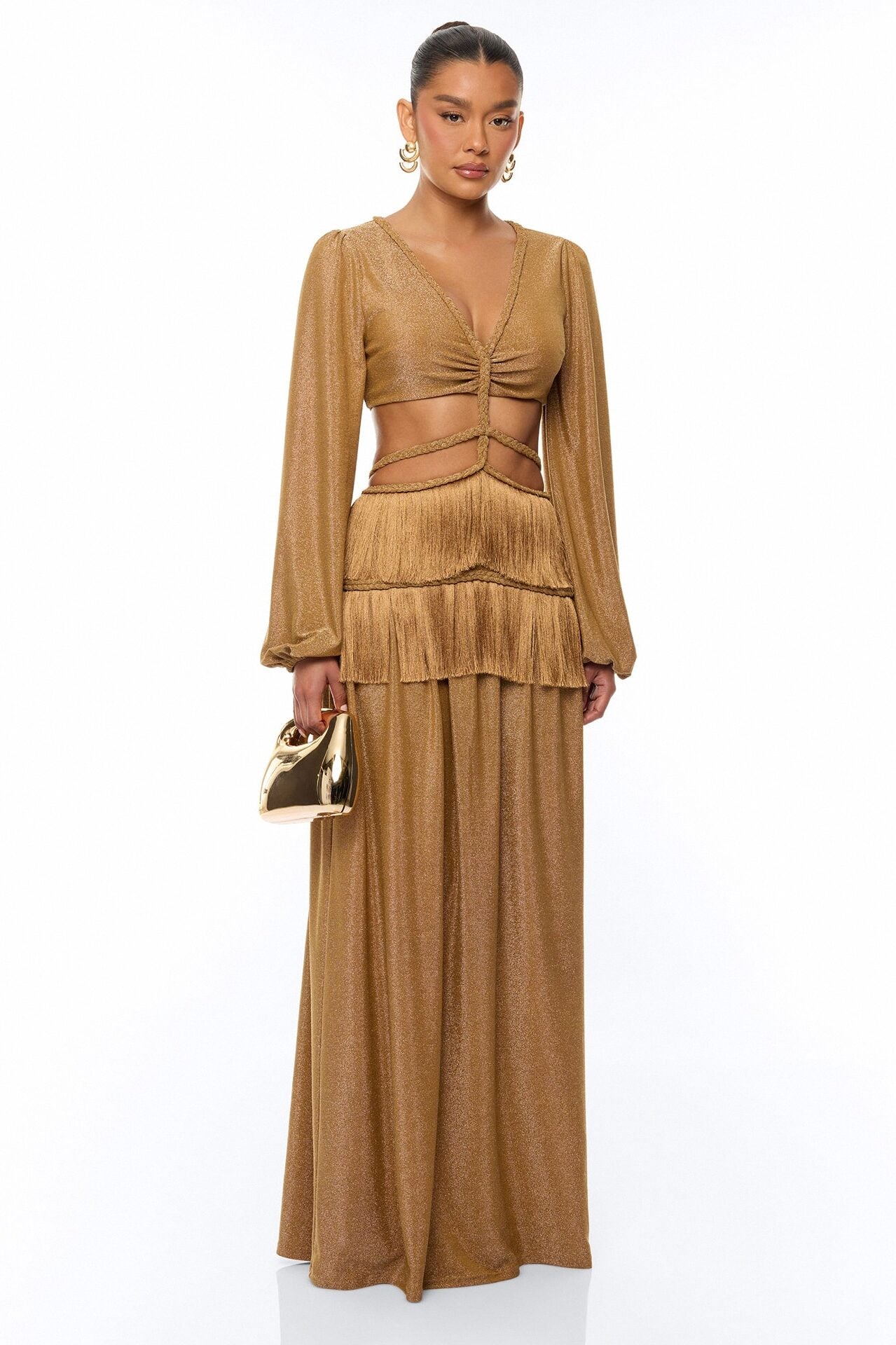Modern Chic Metallic Maxi Dress - Gold image 1