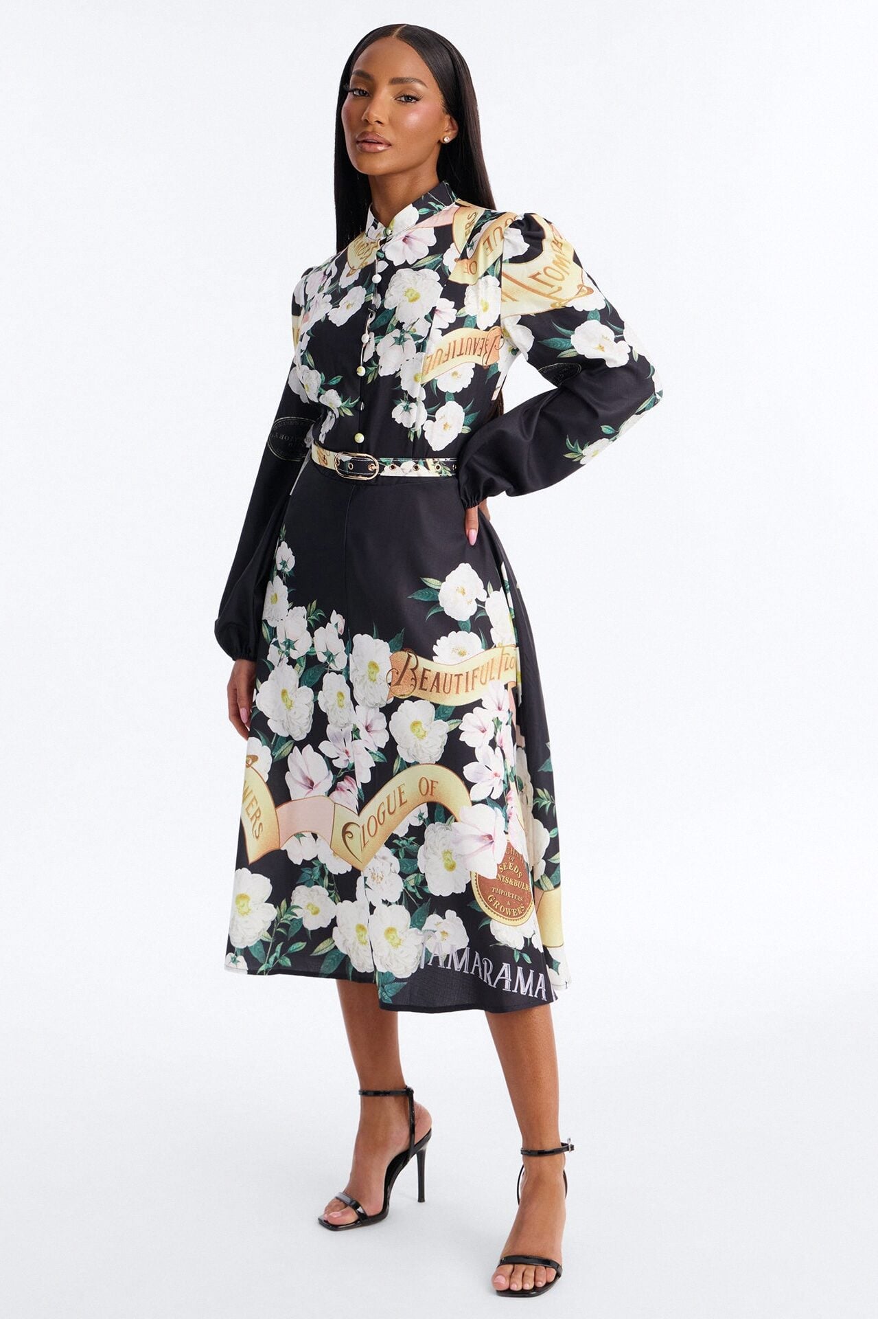 Liana Belted Floral Midi Dress - Black/combo image 1