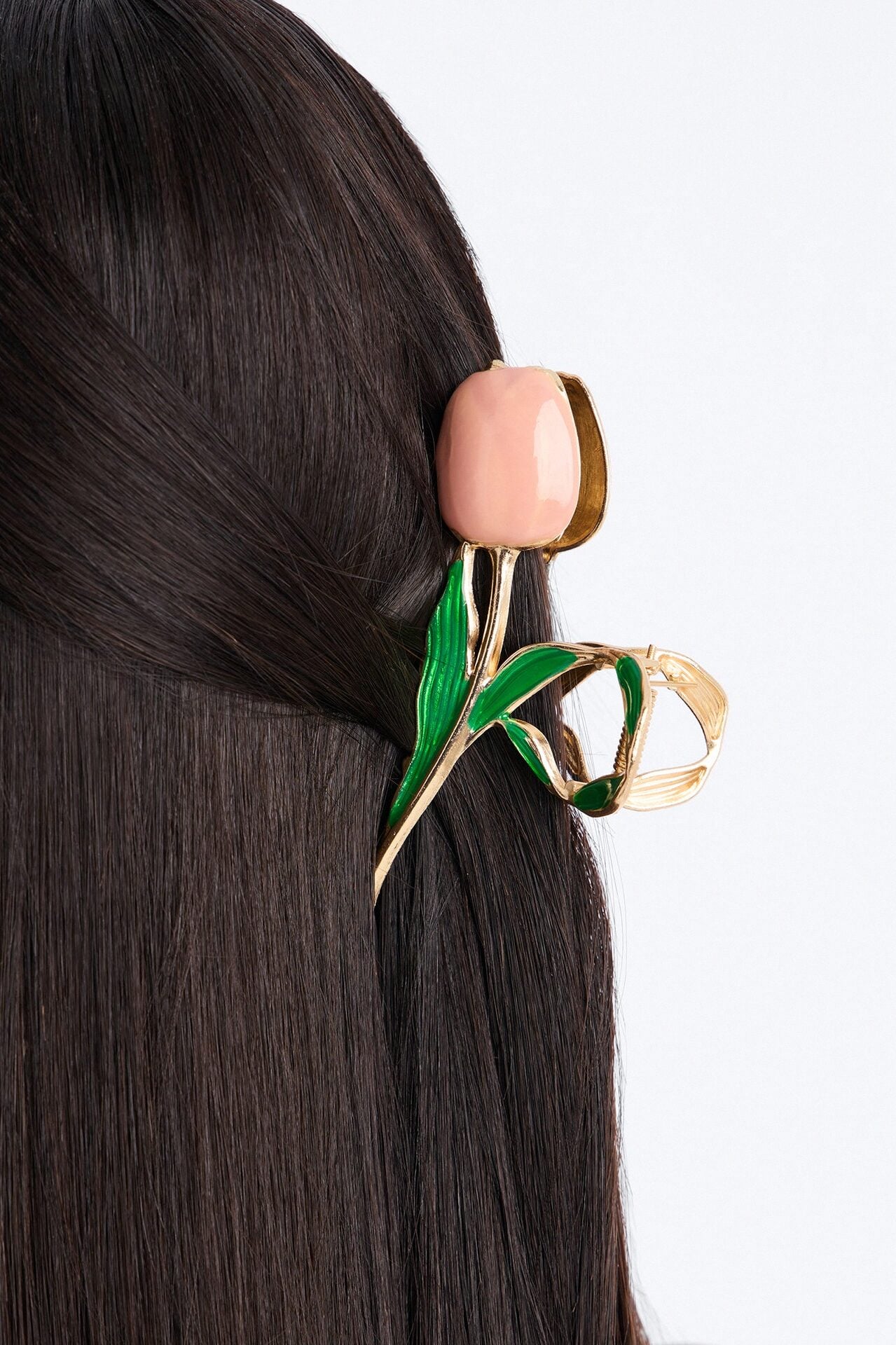 She Loves Tulips Hair Claw Clip - Gold/Pink image 1