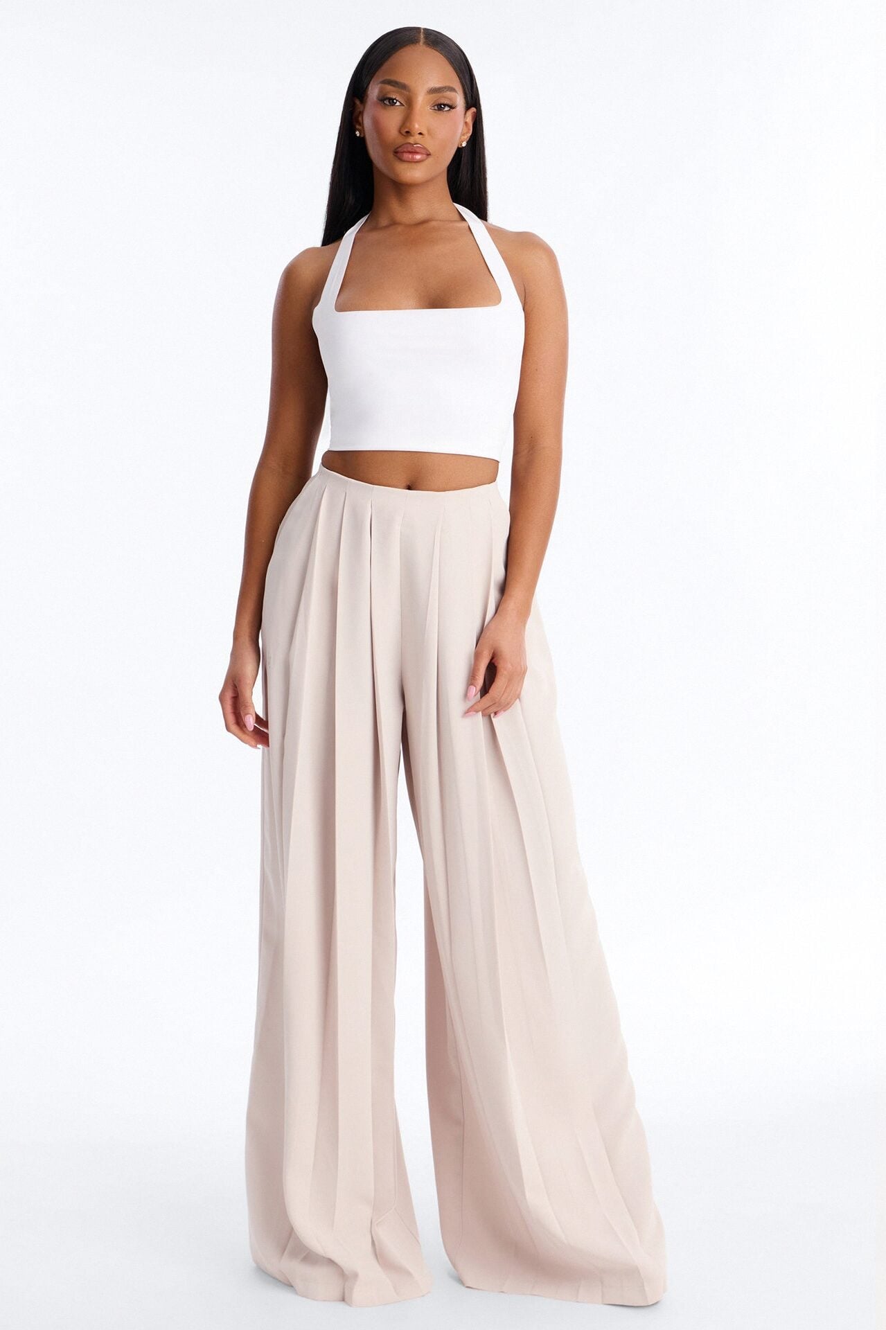 Feminine Feel Crepe Wide Leg Pant 33″ - Beige image 1