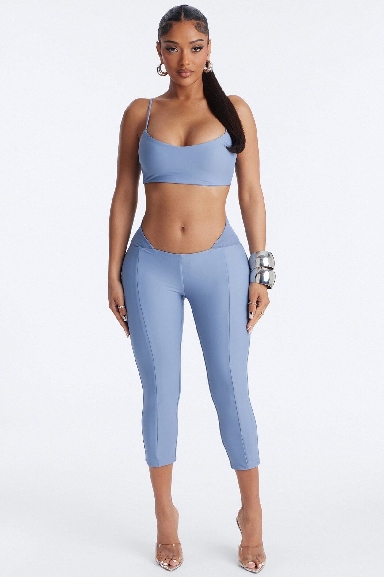 Roxy Form Double Lined Bra Top Capri Pant Set - Dusty Blue image 1