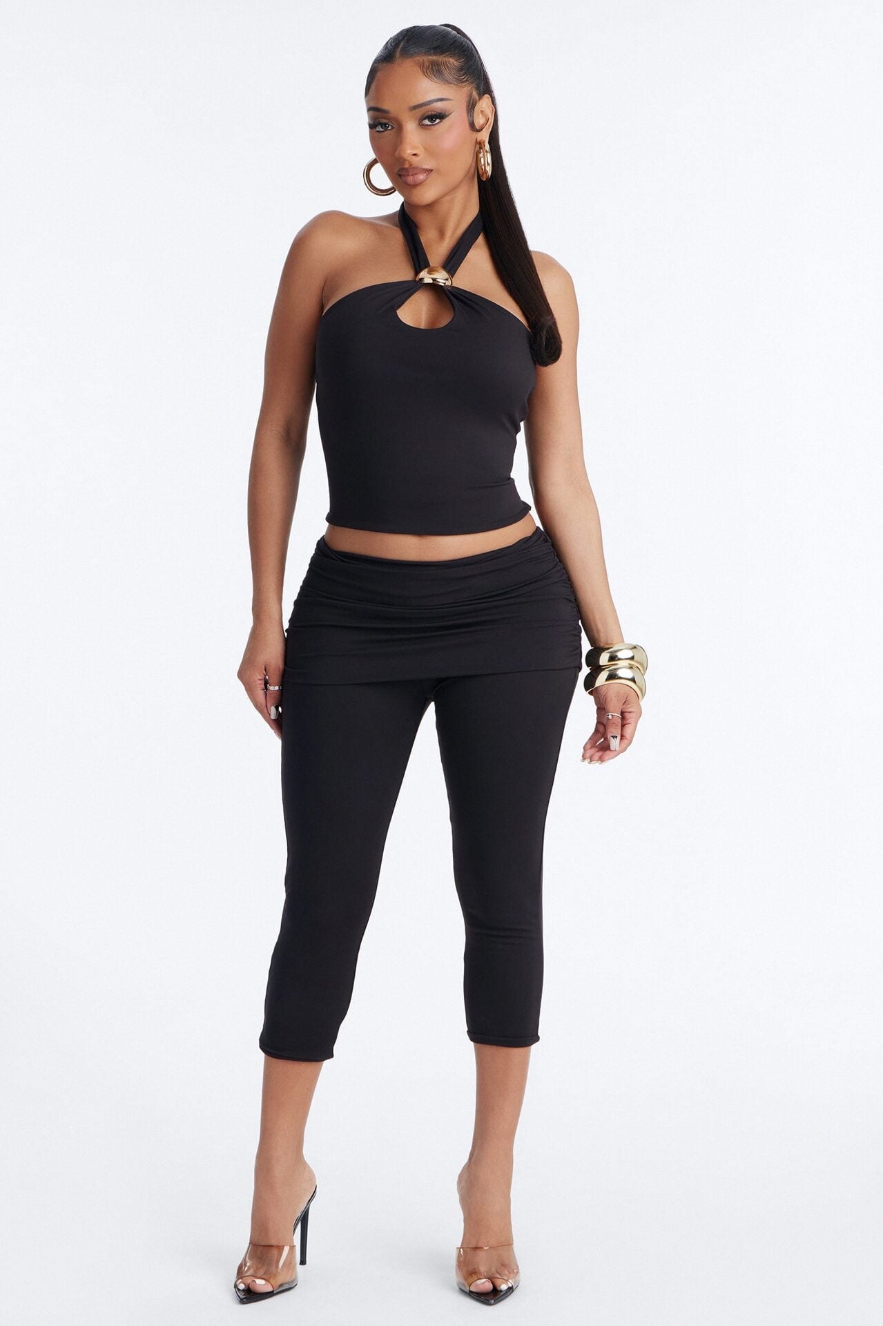 Bianca Matte Form Double Lined Capri Set - Black image 1