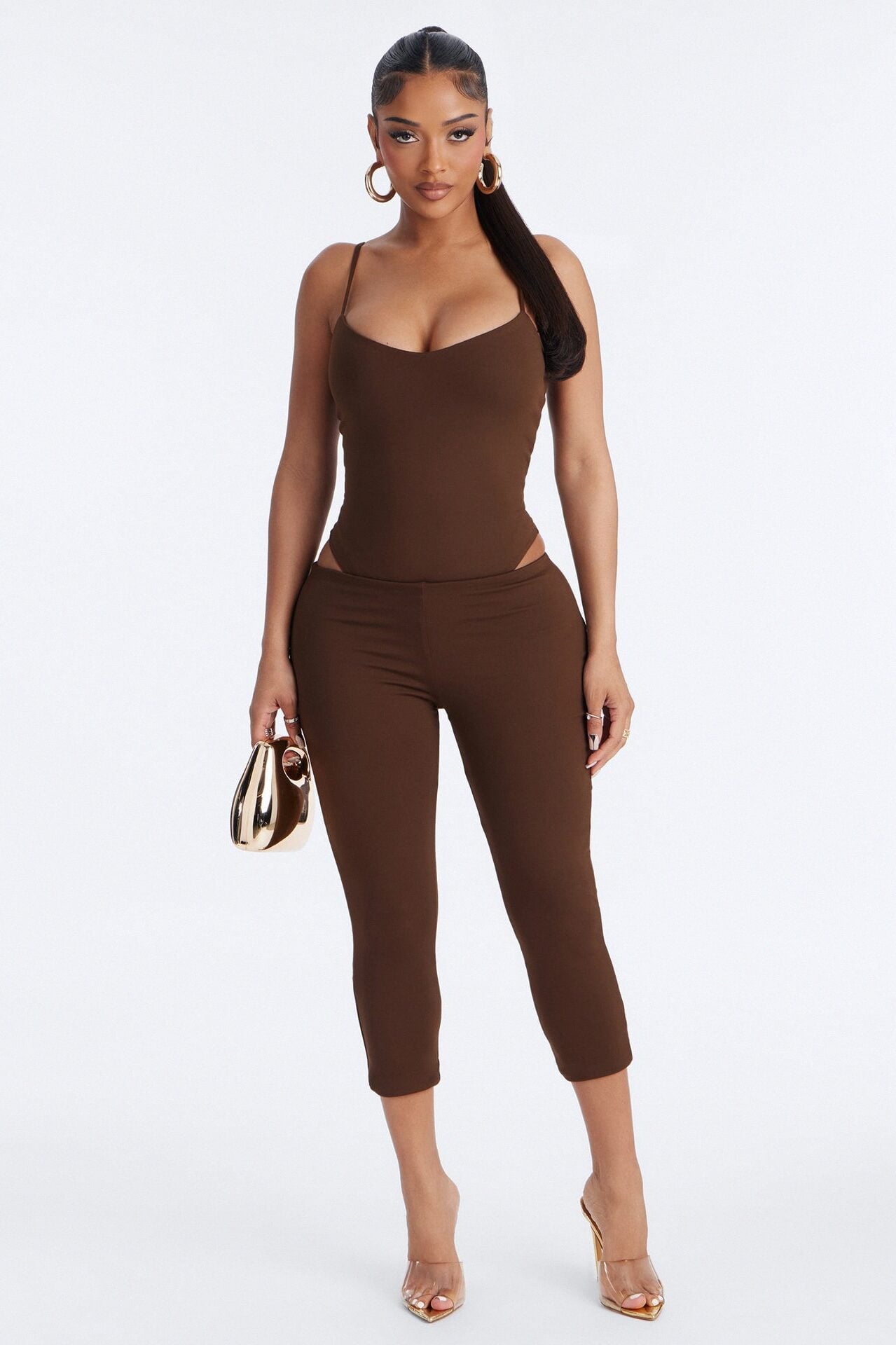 Bianca Matte Form Double Lined Low Rise Capri Set - Chocolate image 1