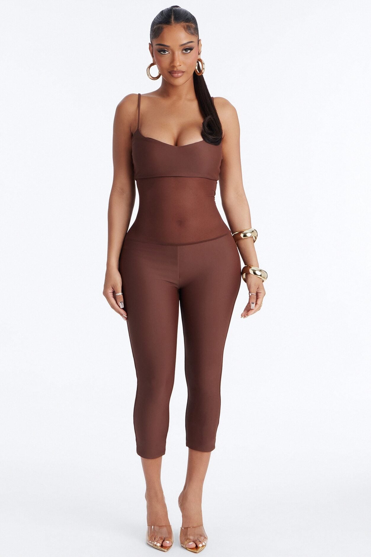Roxy Form Double Lined Mesh Capri Jumpsuit - Chocolate image 1