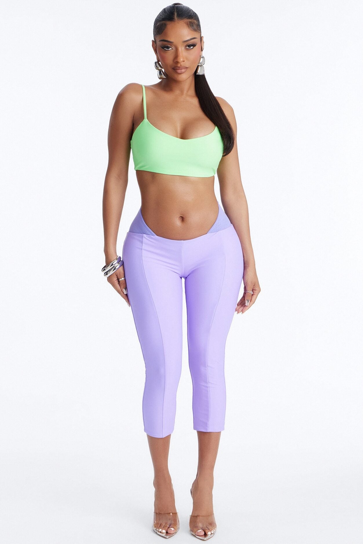 Roxy Form Double Lined Bra Top Capri Pant Set - Purple/Green image 1