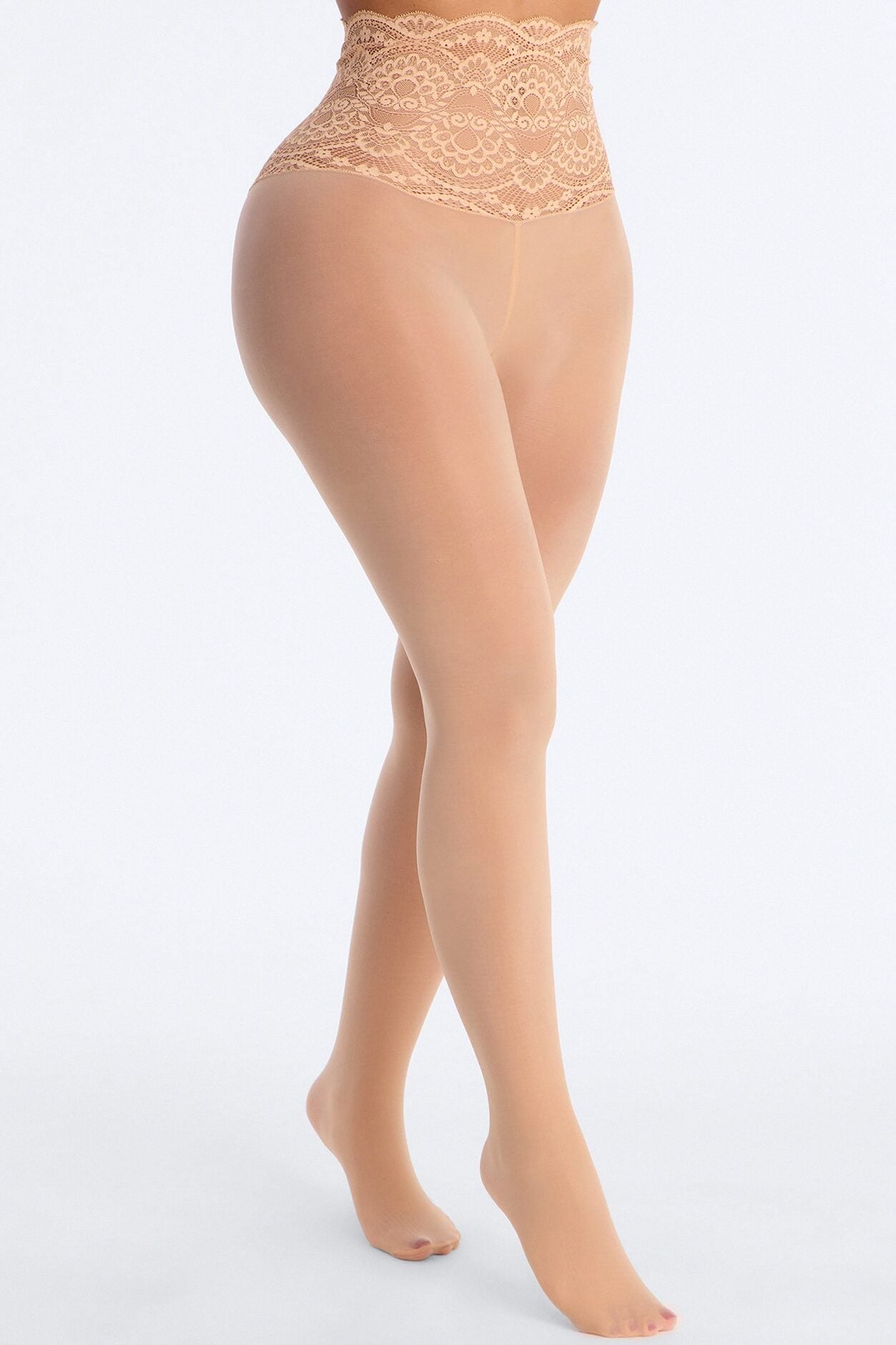 Mary Anne Lace Top Sheer Tights - Nude image 1