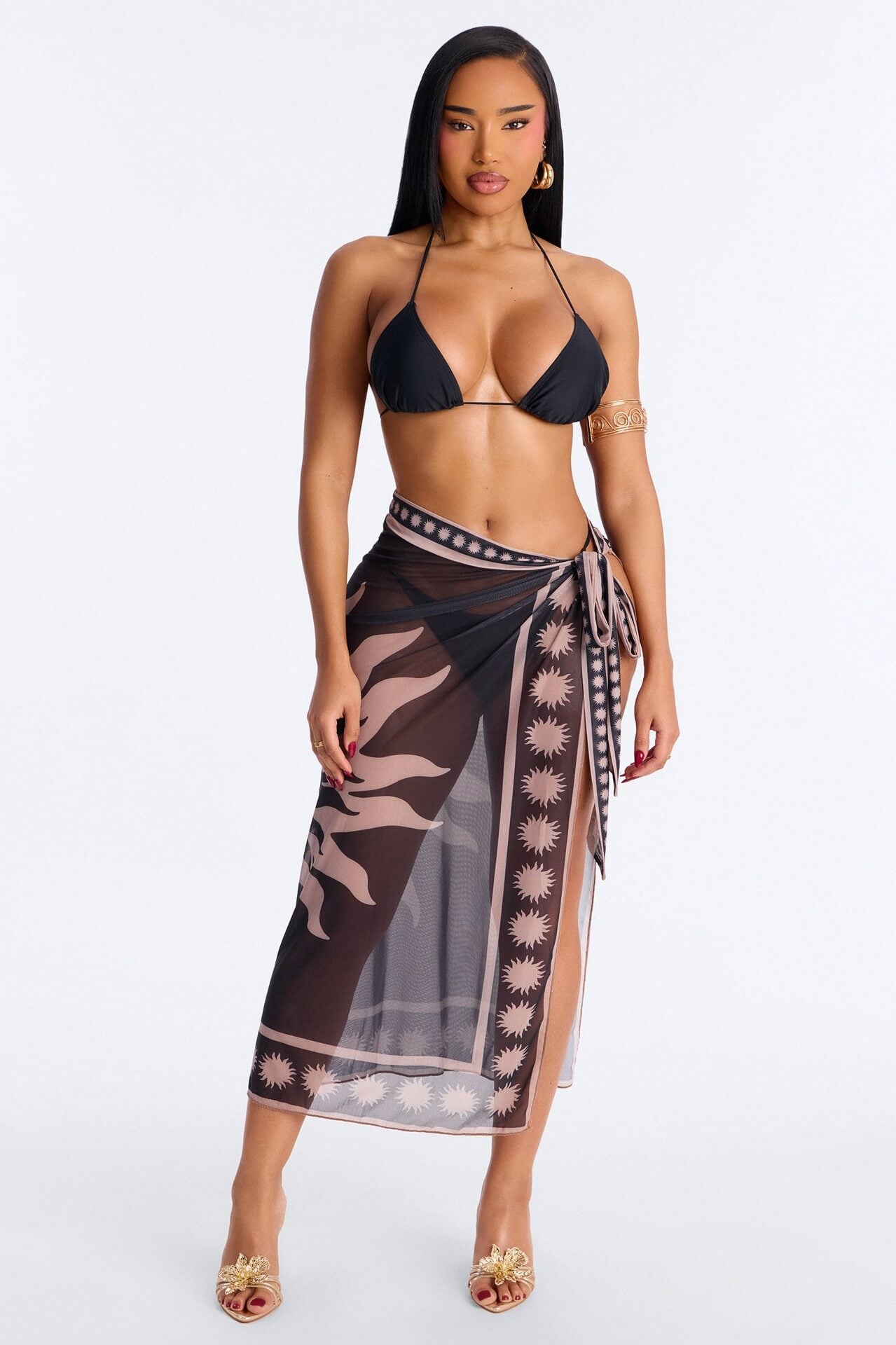 Act Up Novelty Adjustable Waist Tie Swim Cover Up - Black/combo image 1