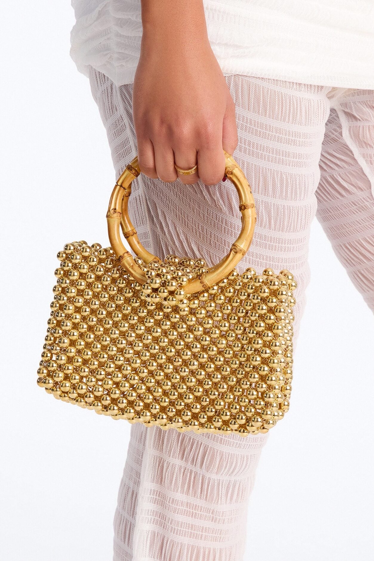 Steel The Spotlight Beaded Satchel Handbag - Gold image 1