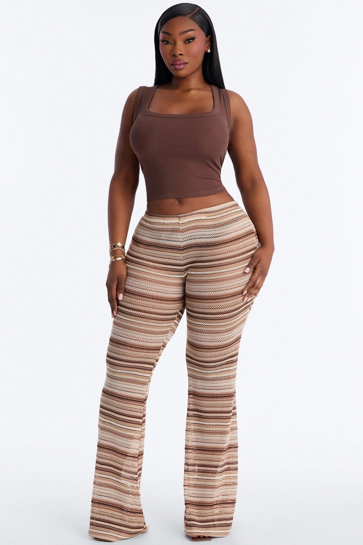 On The Beach Low Rise Crochet Flare Pant 33″ - Brown/combo image 1