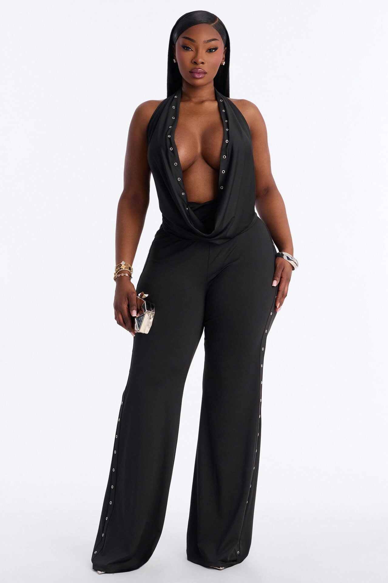 Festival Night Backless Wide Leg Jumpsuit - Black image 1