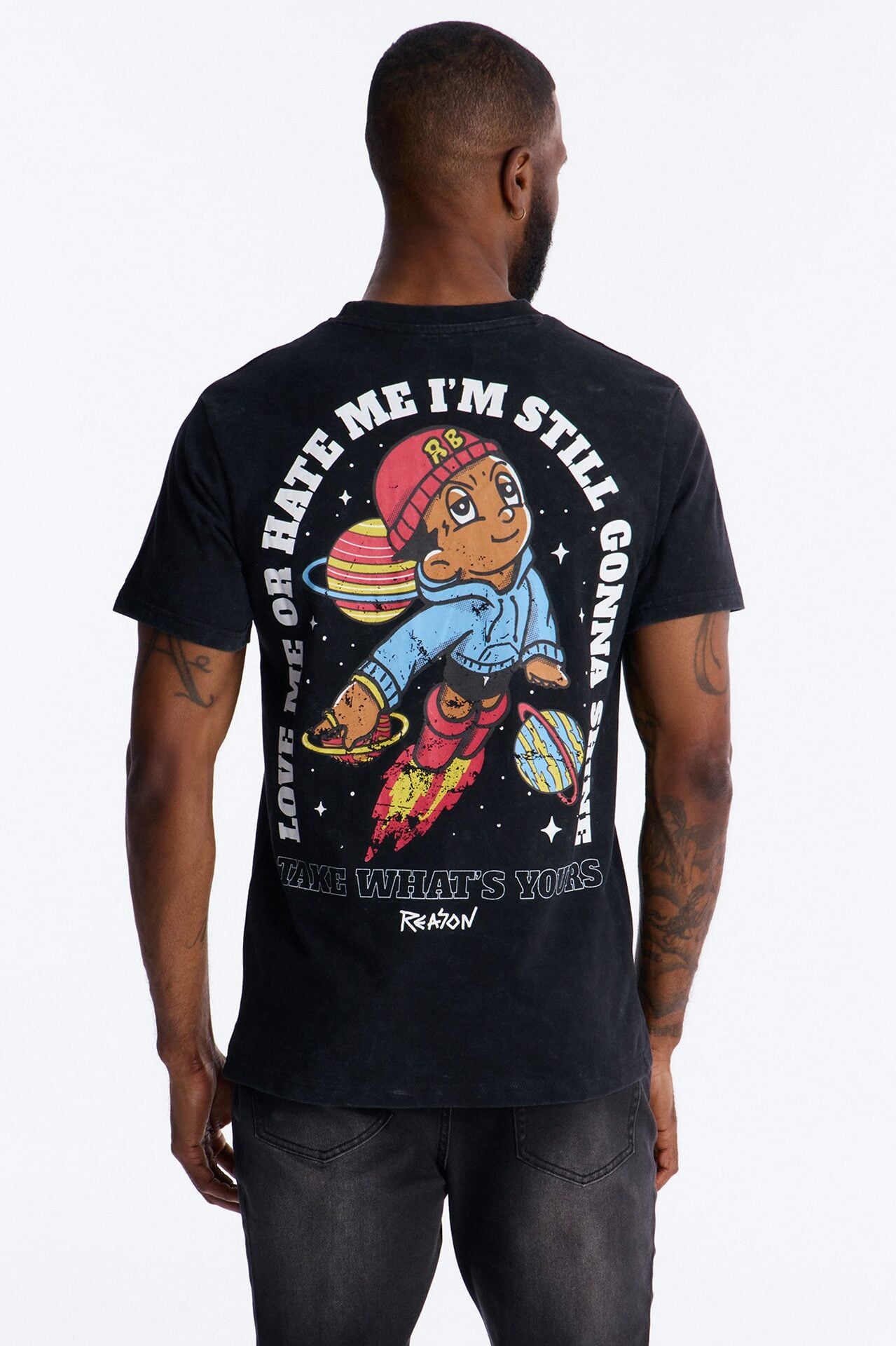 Cosmic Boy Still Gonna Shine Embroidery Vintage Short Sleeve Tee - Black Wash image 1